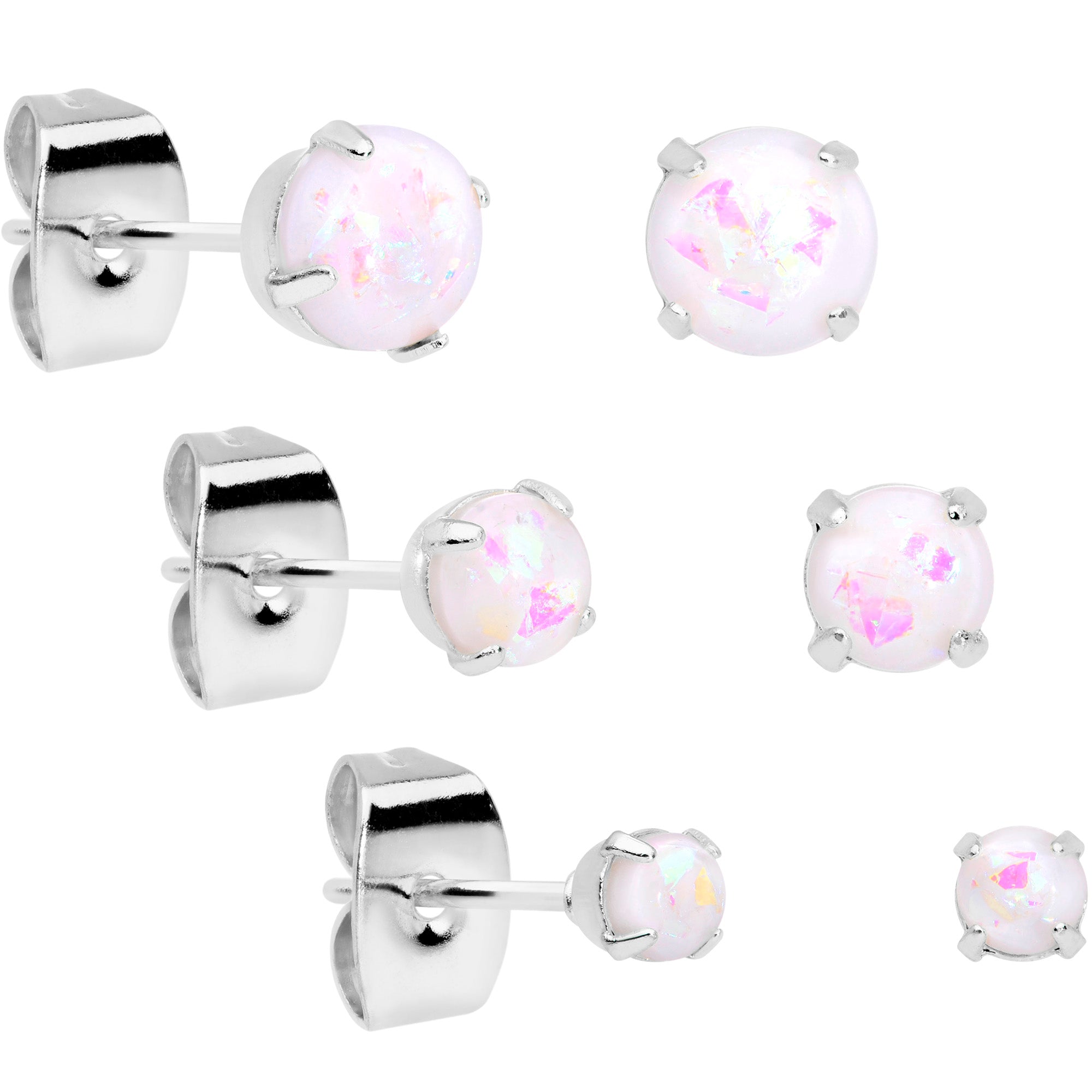 20G White Faux Opal 3mm to 5mm Post Stud Earrings Set of 3