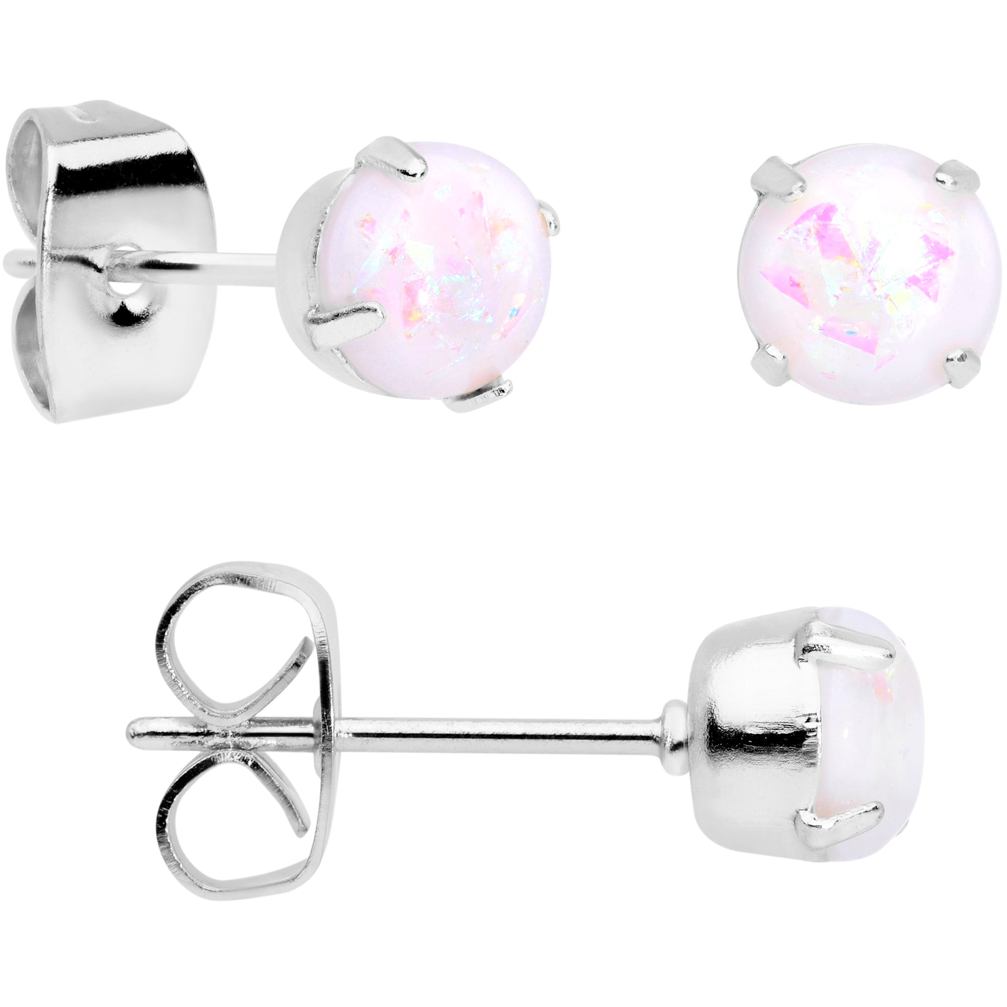 20G White Faux Opal 3mm to 5mm Post Stud Earrings Set of 3