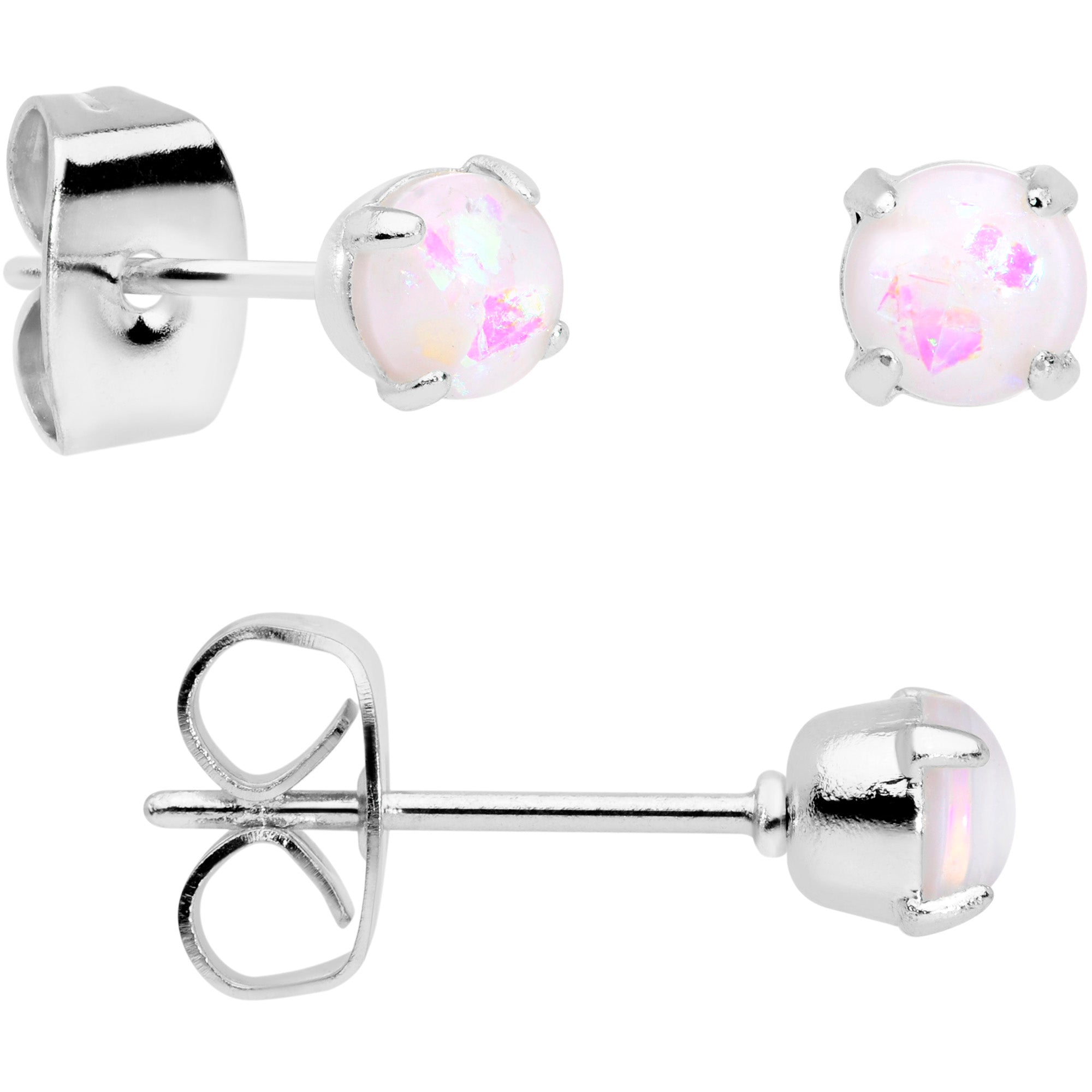 20G White Faux Opal 3mm to 5mm Post Stud Earrings Set of 3