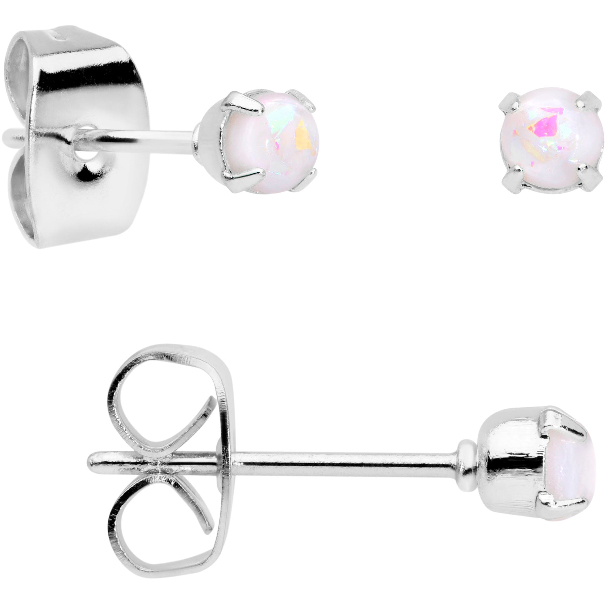 20G White Faux Opal 3mm to 5mm Post Stud Earrings Set of 3