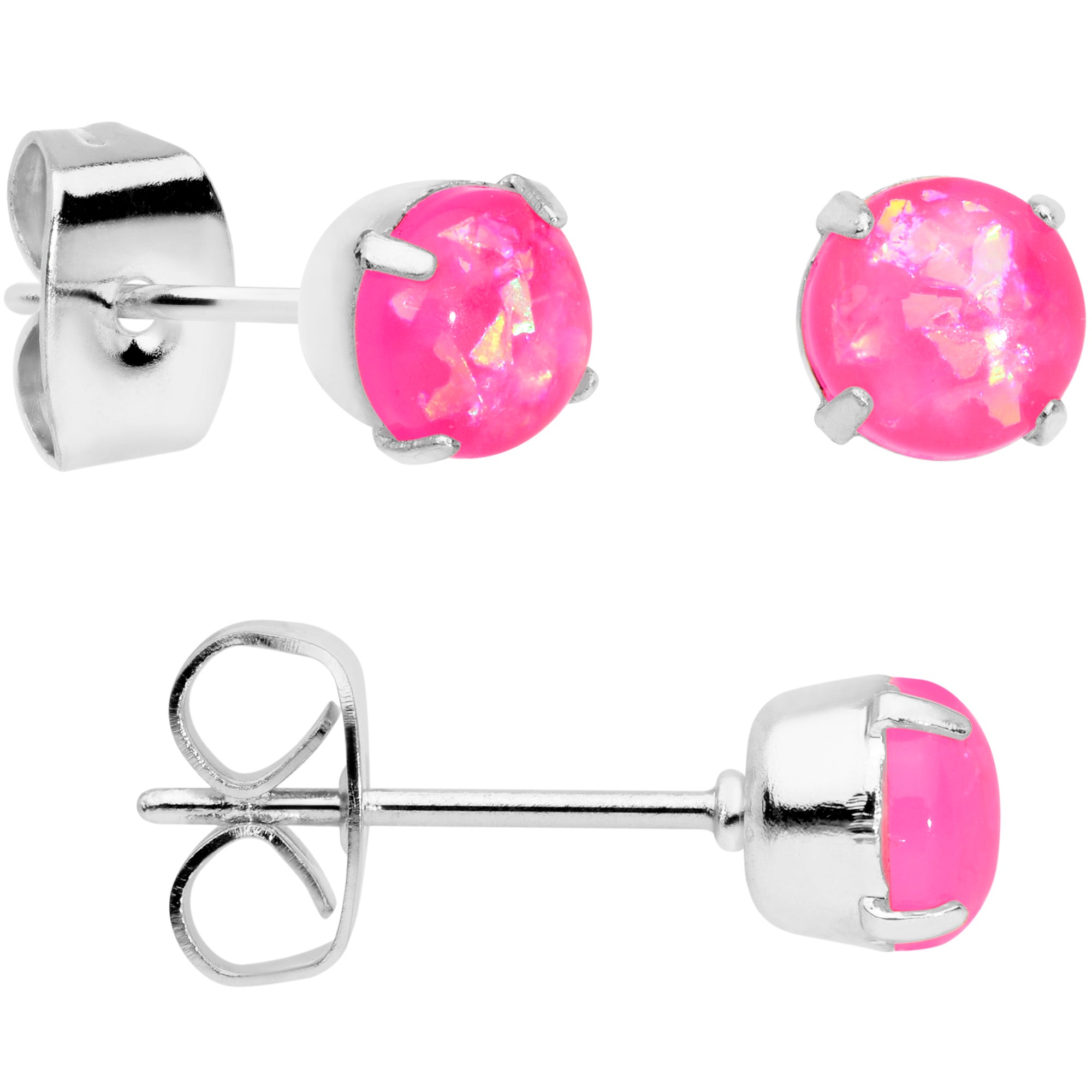 20G Pink Faux Opal 3mm to 5mm Post Stud Earrings Set of 3