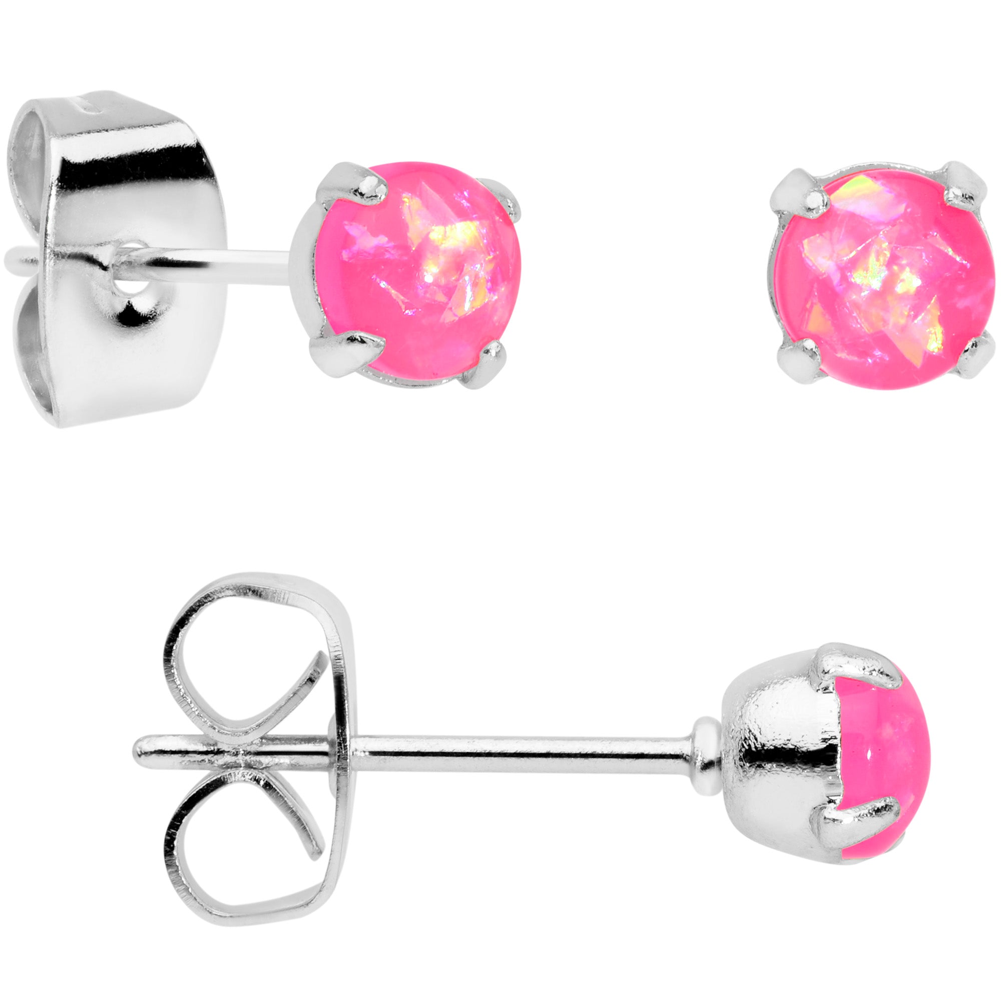 20G Pink Faux Opal 3mm to 5mm Post Stud Earrings Set of 3