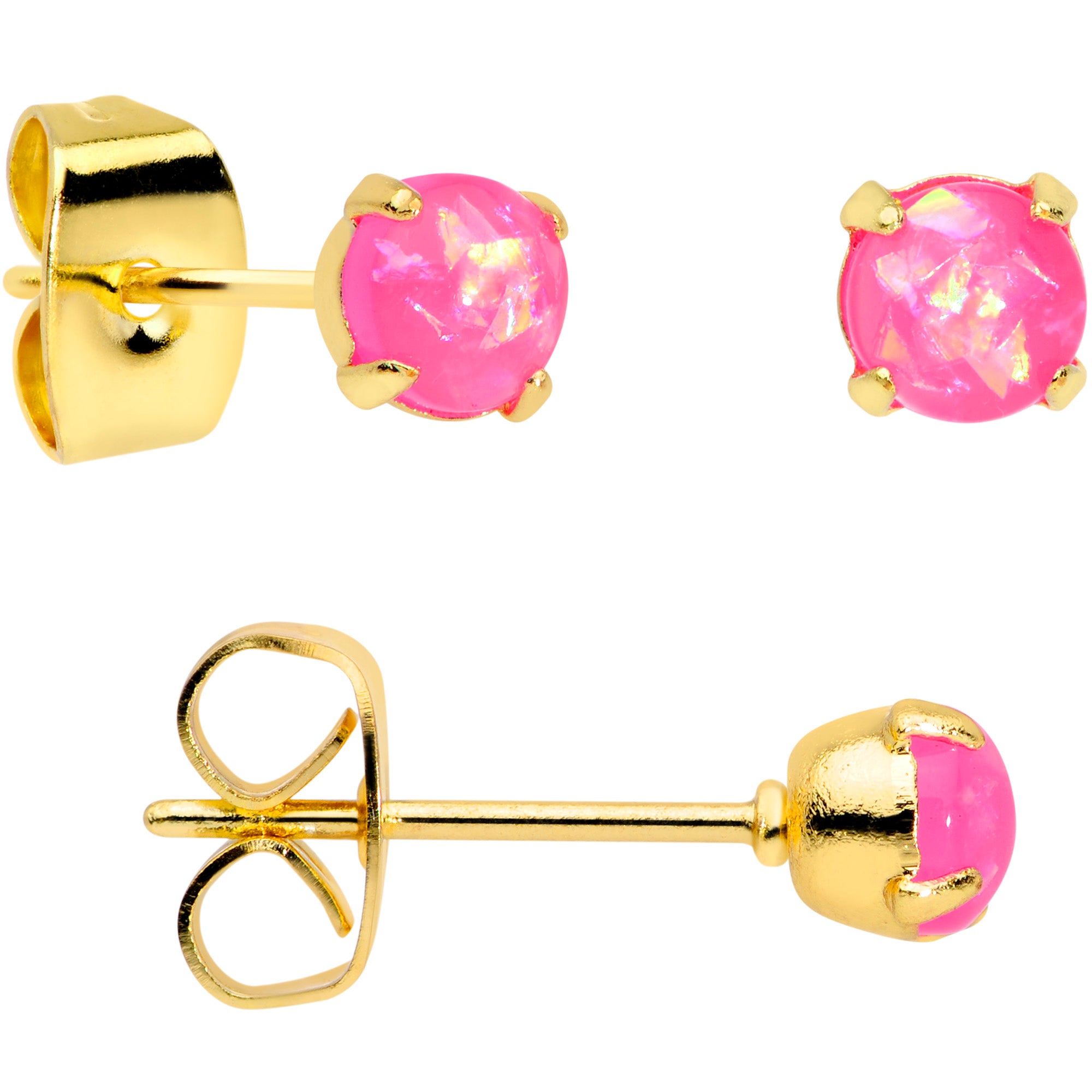 20 Gauge Pink Faux Opal Gold Tone 3mm to 5mm Stud Earrings Set of 3