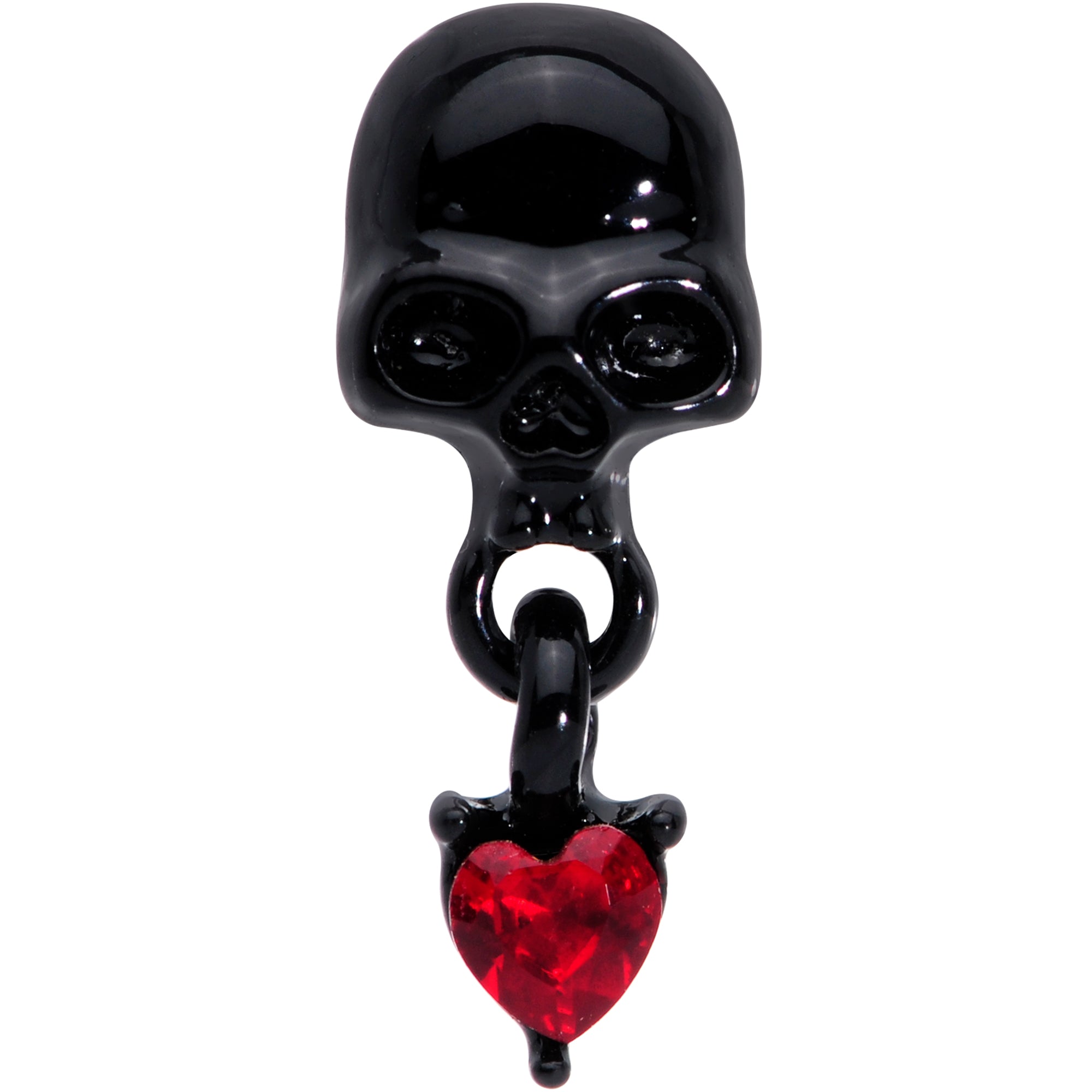 18 Gauge 1/4 Red CZ Gem Heart Black Skull Halloween L Shape Nose Ring