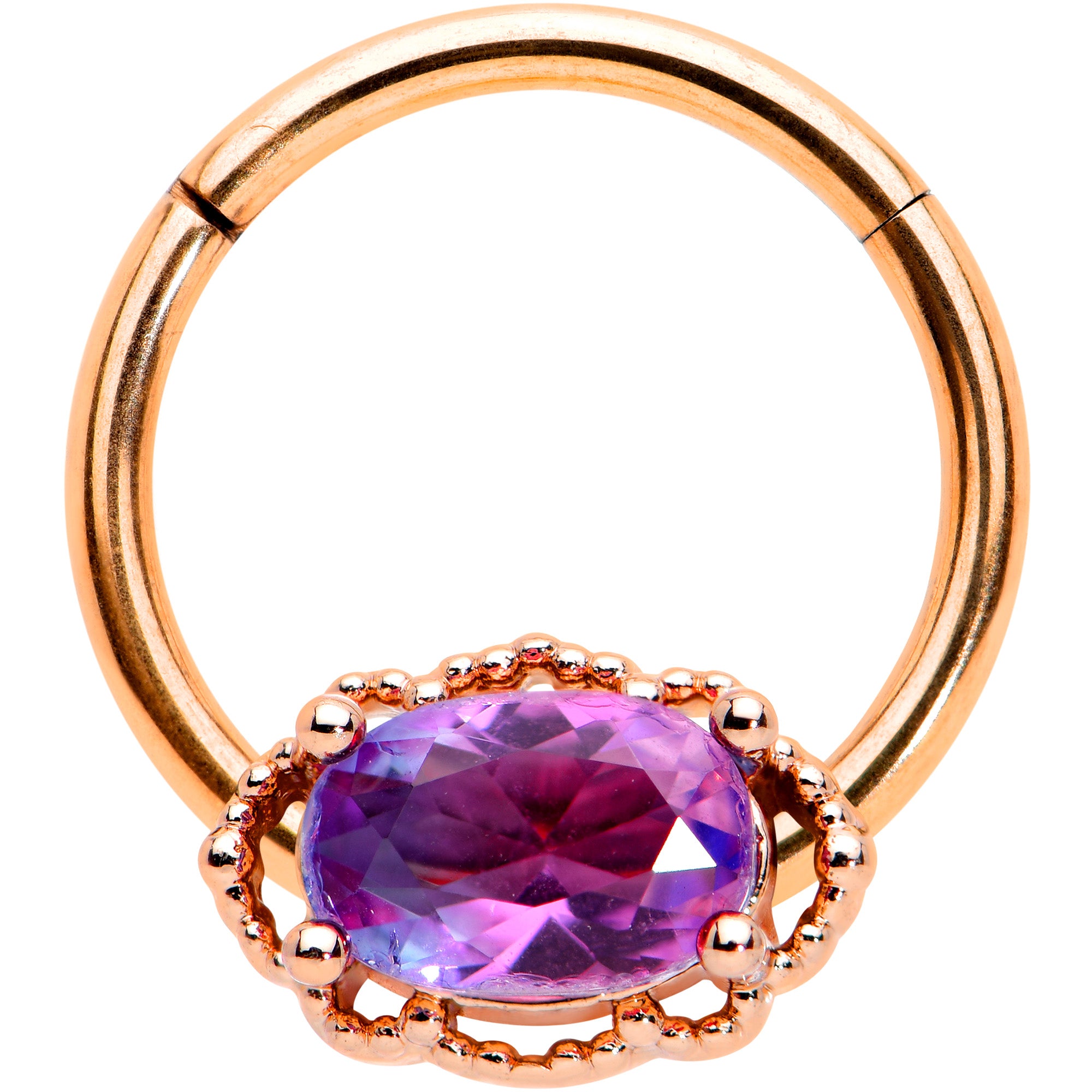16G 3/8 Purple Tourmaline Rose Gold Tone Hinged Segment Ring