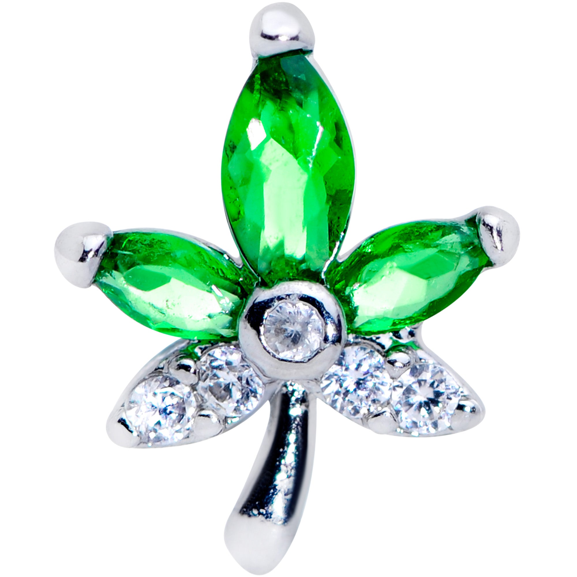 16G 1/4 Clear Green Gem Pot Leaf Cartilage Tragus Earring