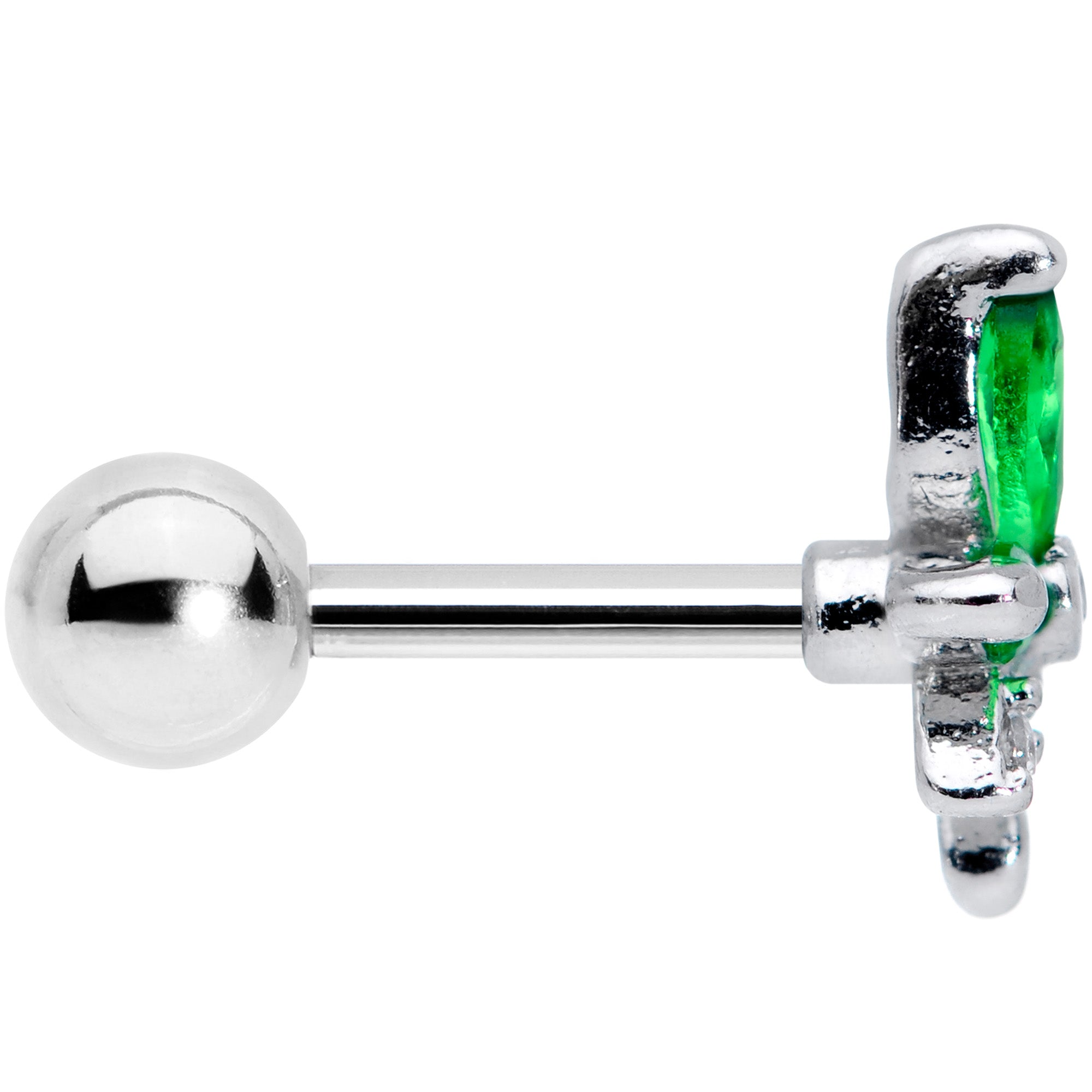 16G 1/4 Clear Green Gem Pot Leaf Cartilage Tragus Earring