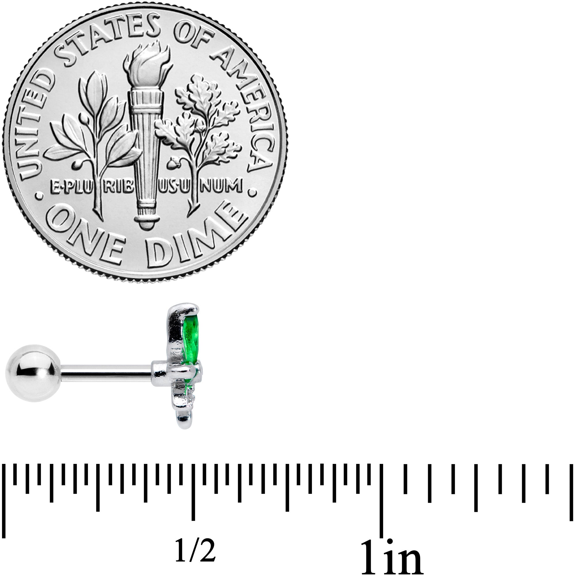 16G 1/4 Clear Green Gem Pot Leaf Cartilage Tragus Earring