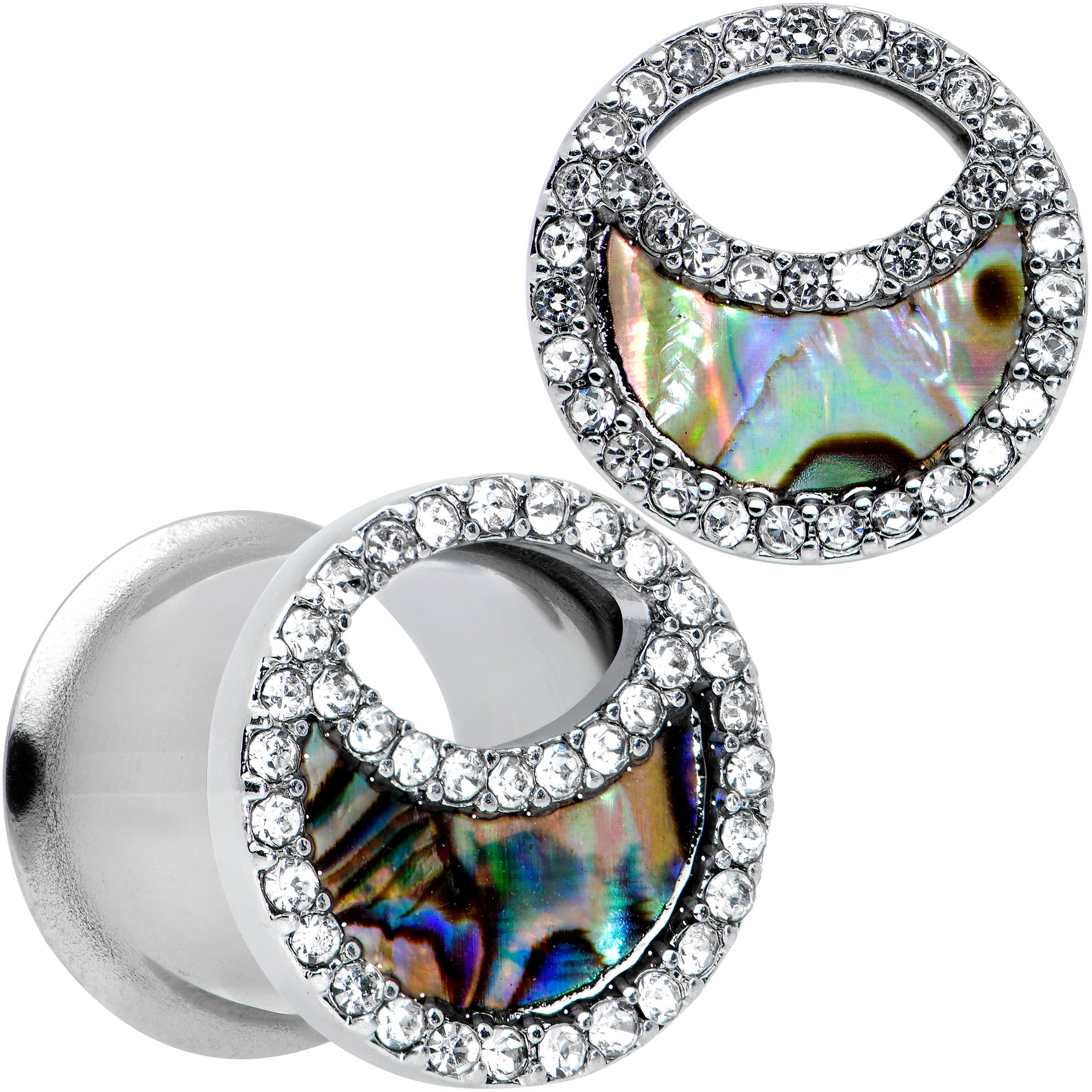 Clear Gem Iridescent Crescent Moon Tunnel Plug Set