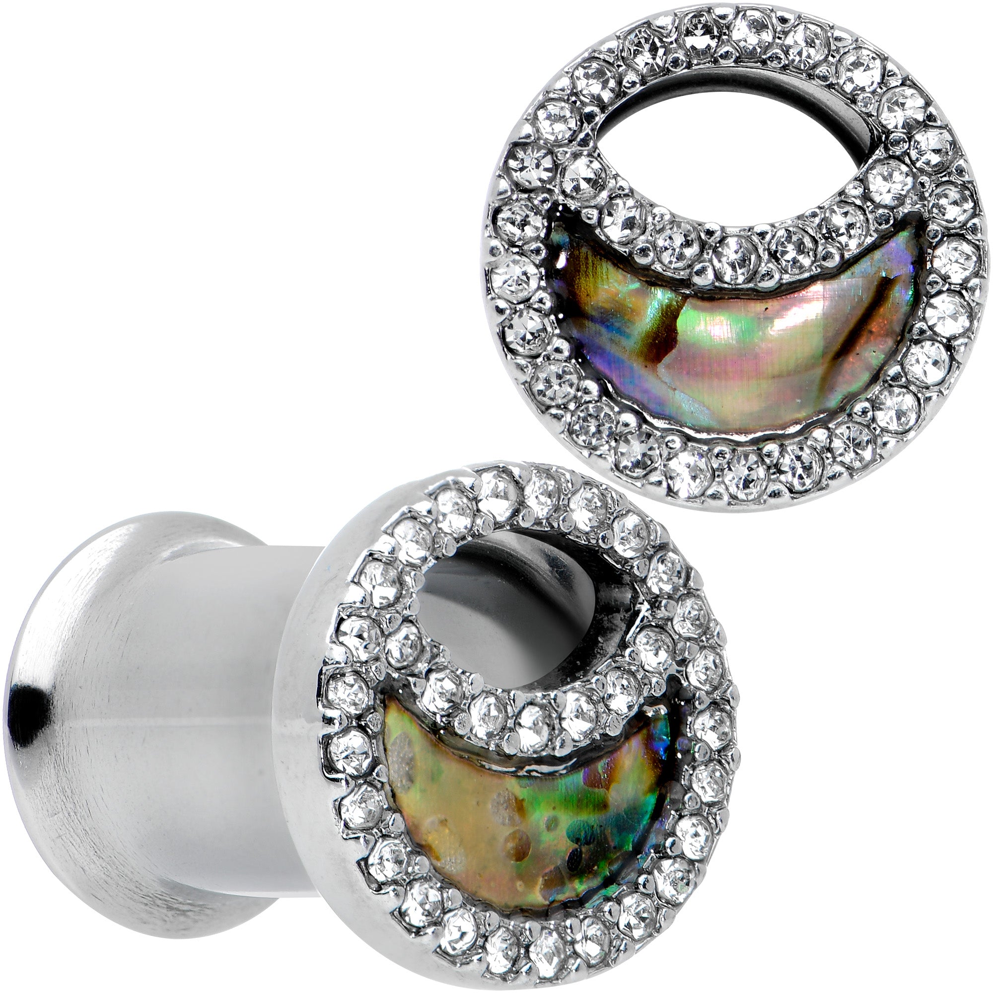 Clear Gem Iridescent Crescent Moon Tunnel Plug Set