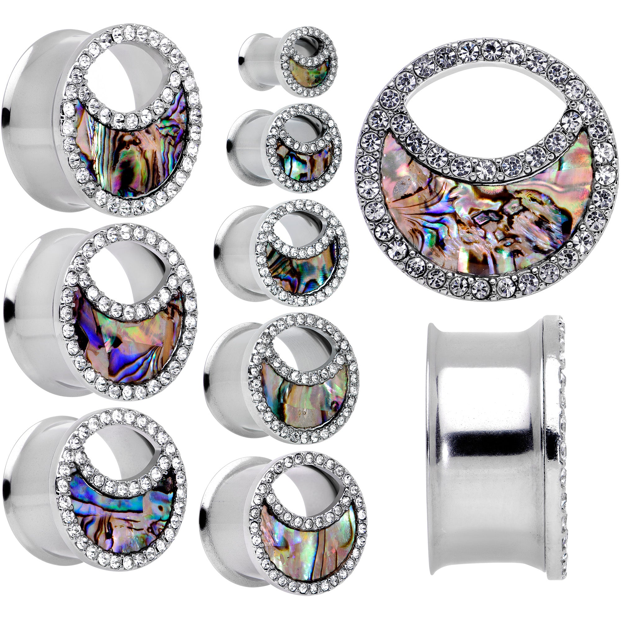 Clear Gem Iridescent Crescent Moon Tunnel Plug Set