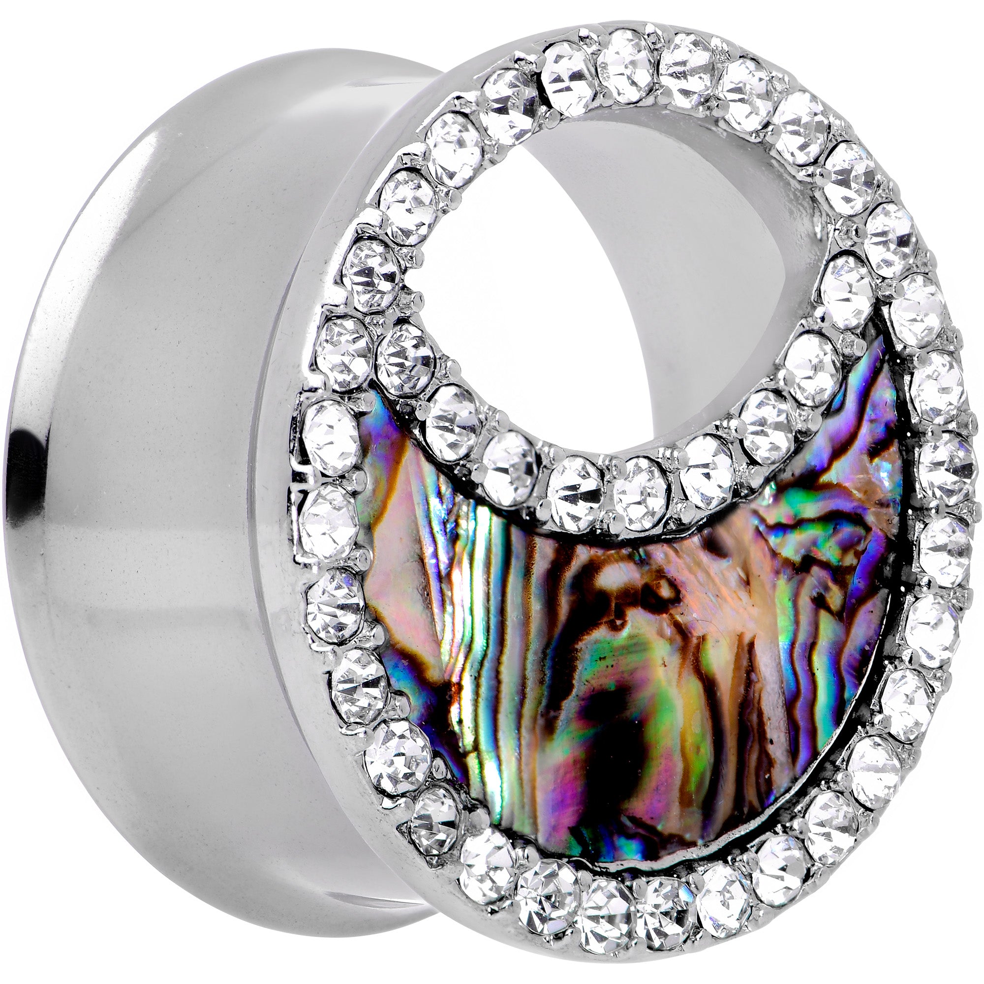 Clear Gem Iridescent Crescent Moon Tunnel Plug Set