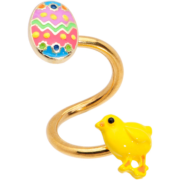 Gold Tone Funky Easter Egg and Chick Spiral Twister Belly Ring BodyCandy