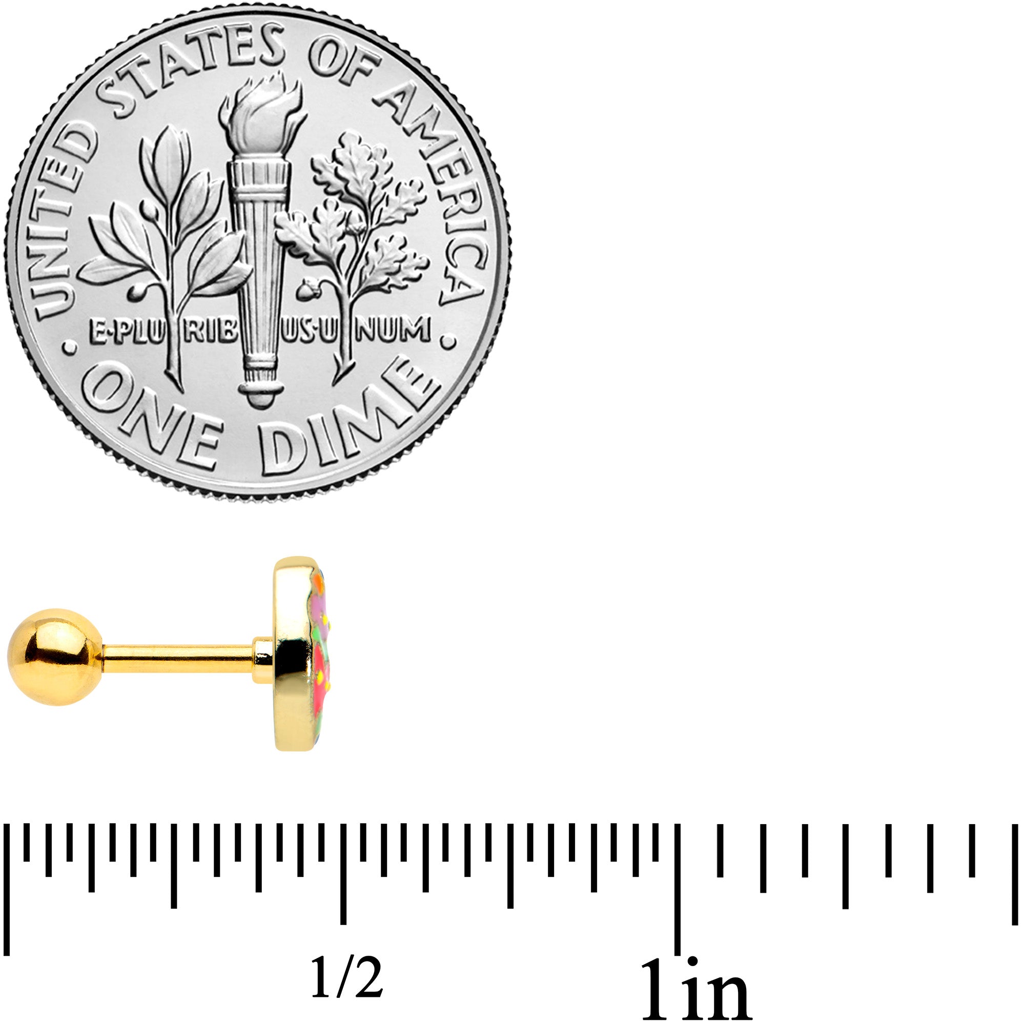 16G 1/4 Gold Tone Funky Painted Easter Egg Cartilage Tragus