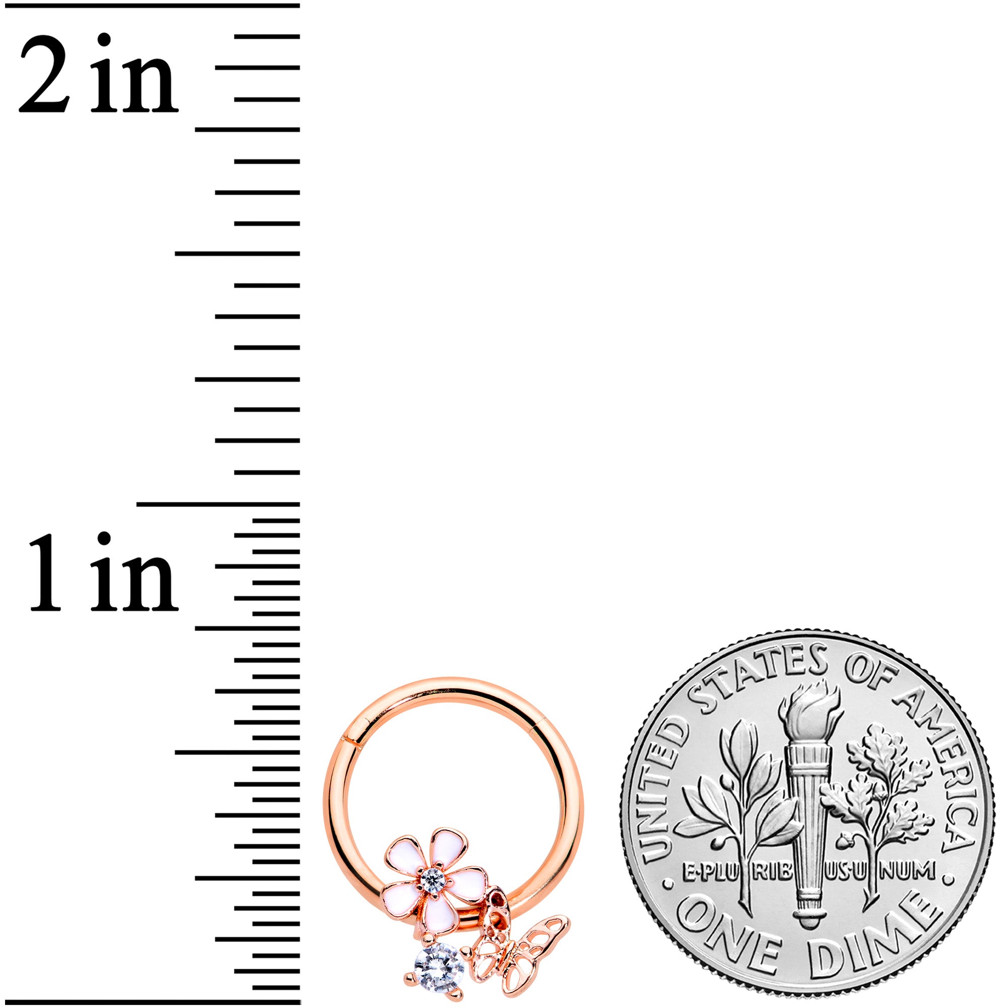 16G 3/8 Clear CZ Gem Rose Gold Tone Butterfly Flower Segment Ring
