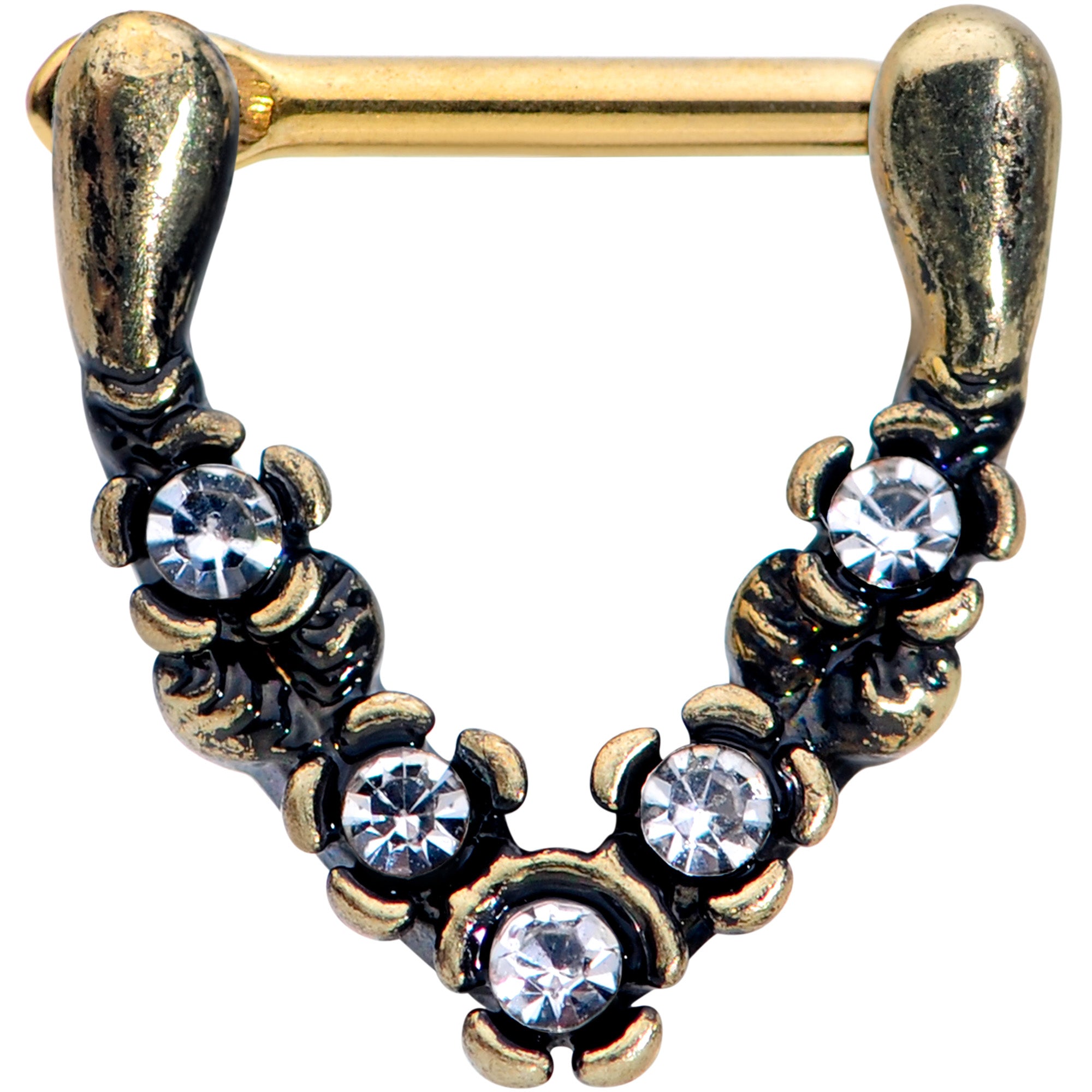 16G 5/16 Clear Gem Gold Tone Flower Vee Cartilage Clicker