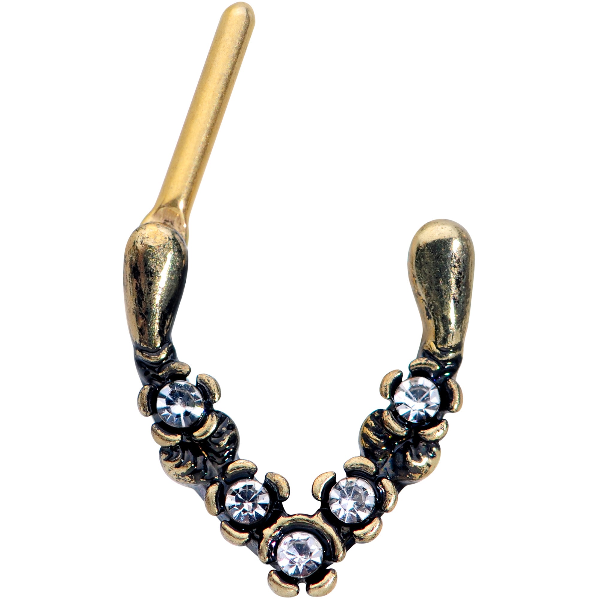 16G 5/16 Clear Gem Gold Tone Flower Vee Cartilage Clicker