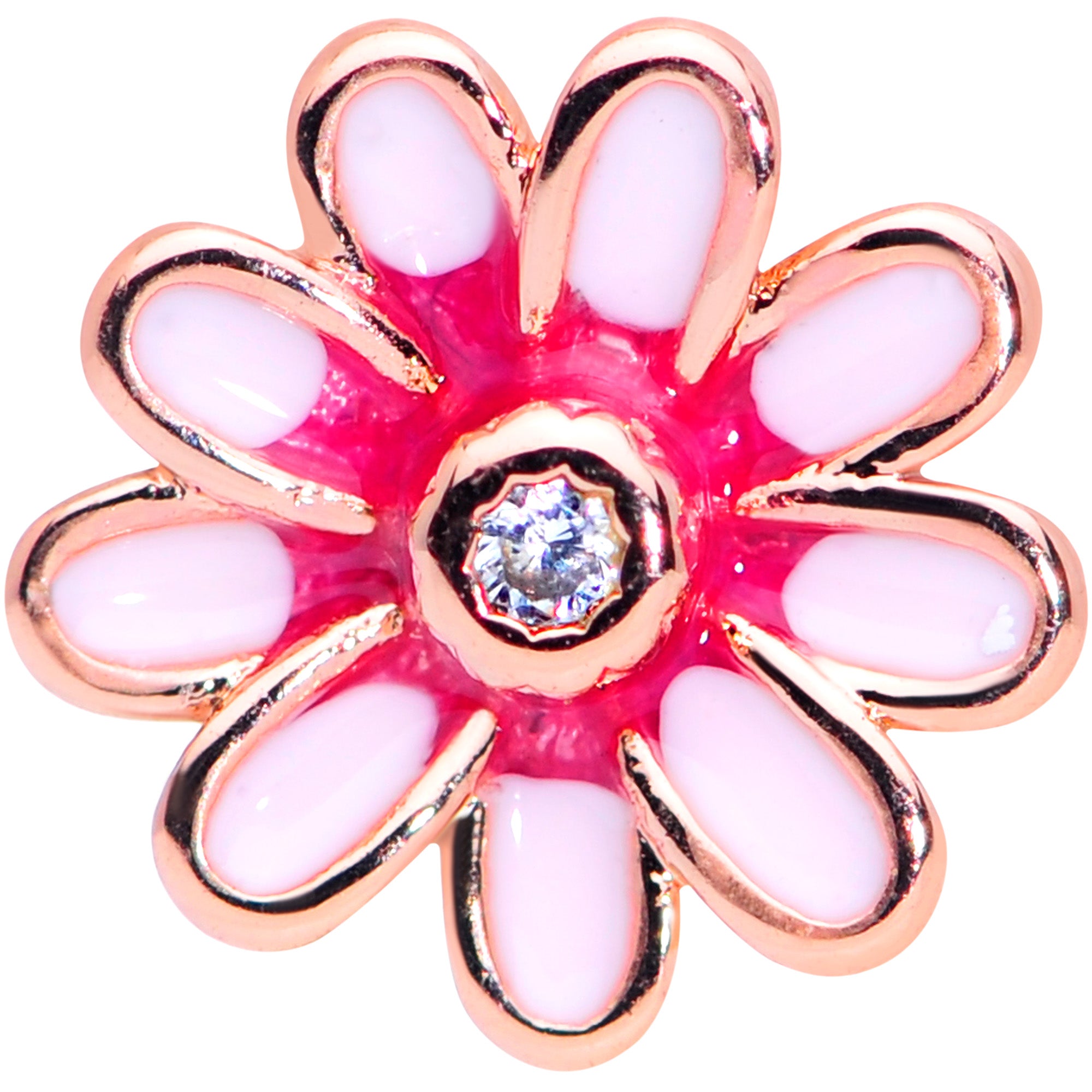 16G 1/4 Clear Gem Rose Gold Tone Pink Flower Cartilage Earring