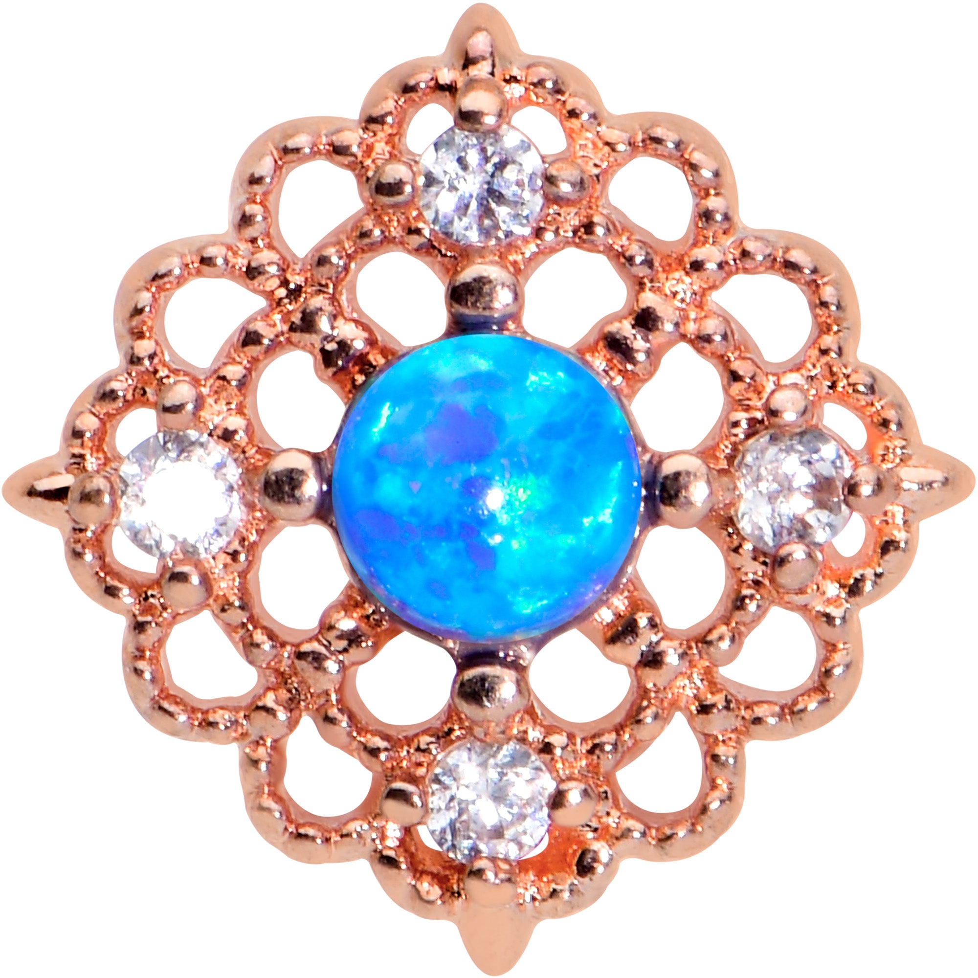 20G 5/16 Blue Synthetic Opal Lacy Rosy Tone Nose Bone