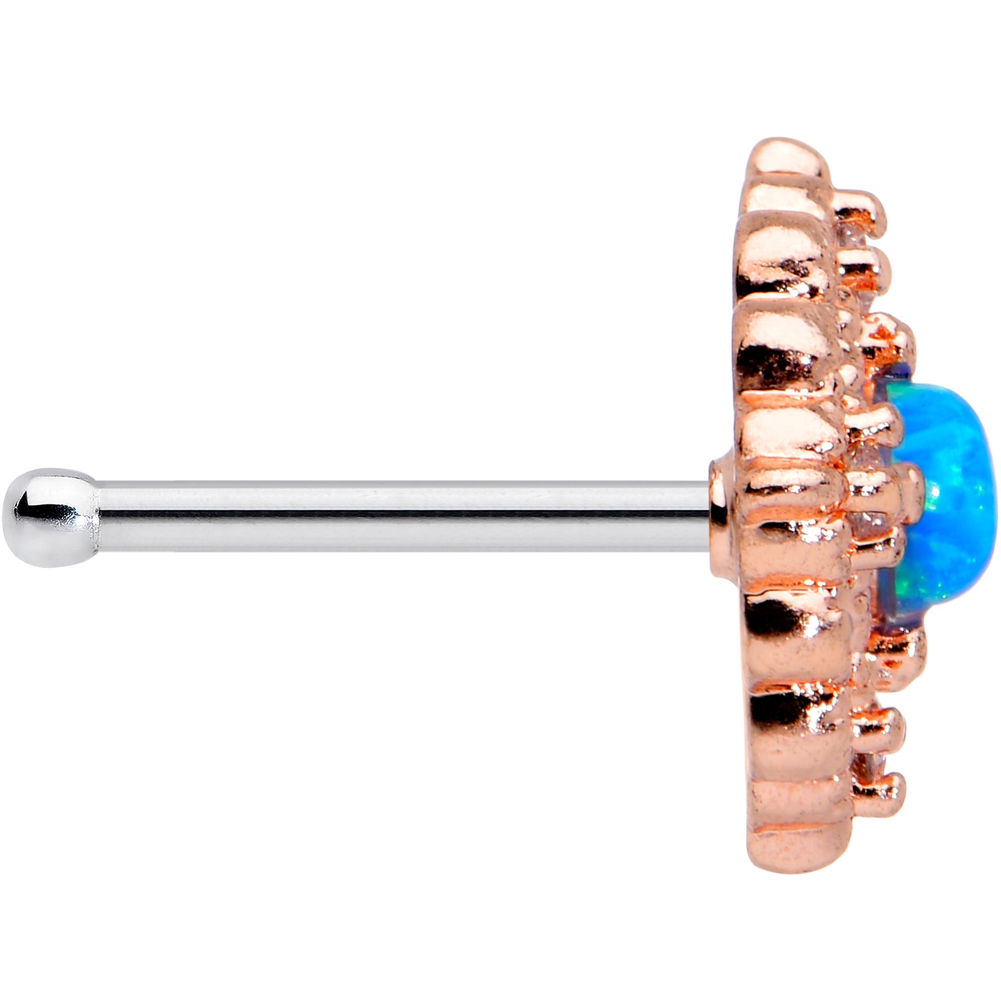 20G 5/16 Blue Synthetic Opal Lacy Rosy Tone Nose Bone