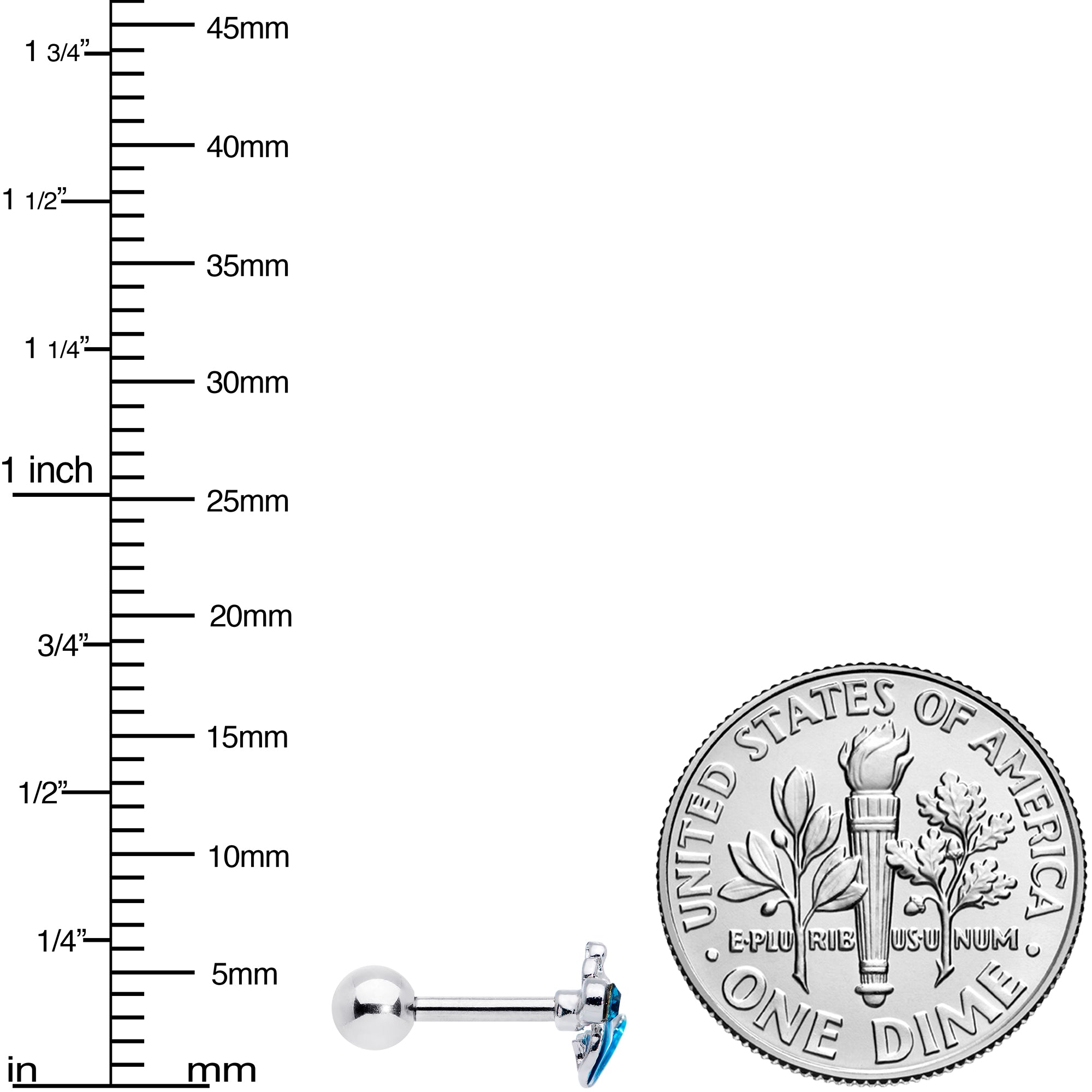 16G 1/4 Aqua Gem Blue Mermaid Cartilage Tragus Earring