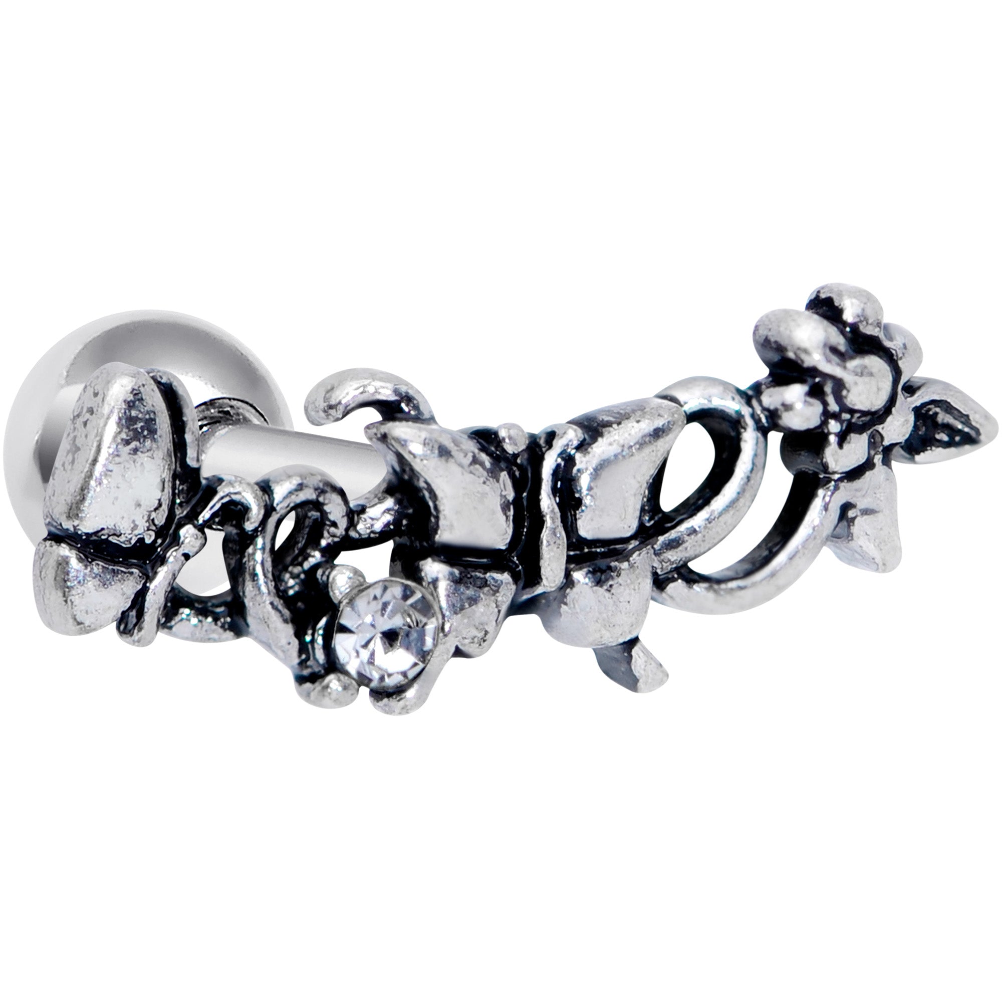 16G 1/4 Clear Gem Array of Butterflies Cartilage Tragus Earring