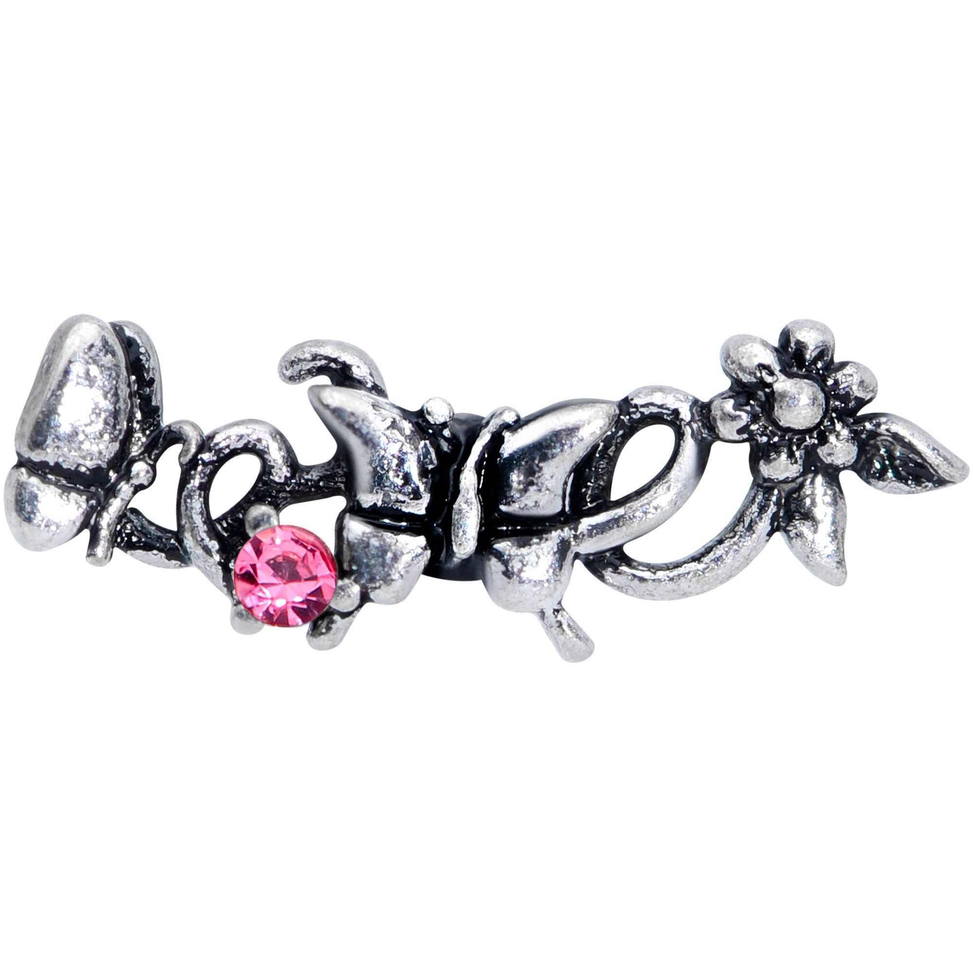 16G 1/4 Pink Gem Array of Butterflies Cartilage Tragus Earring