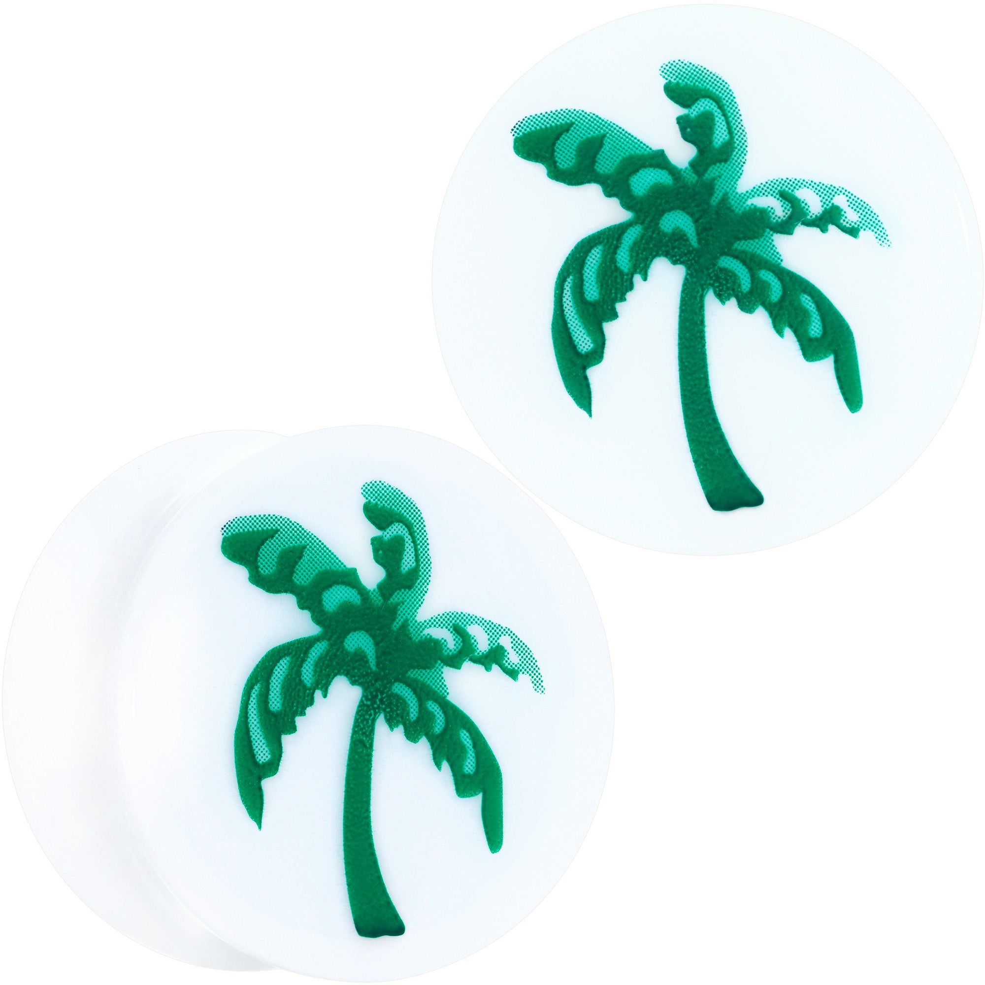 White Acrylic Green Palm Tree Saddle Plug Set