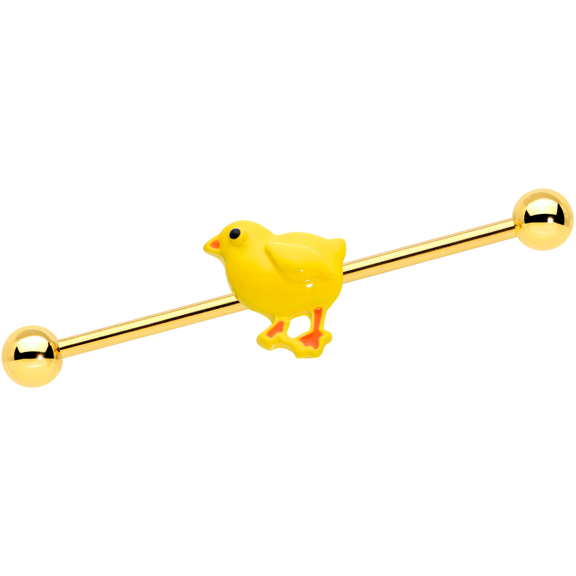 14 Gauge Gold Tone Yellow Easter Chick Industrial Barbell 38mm