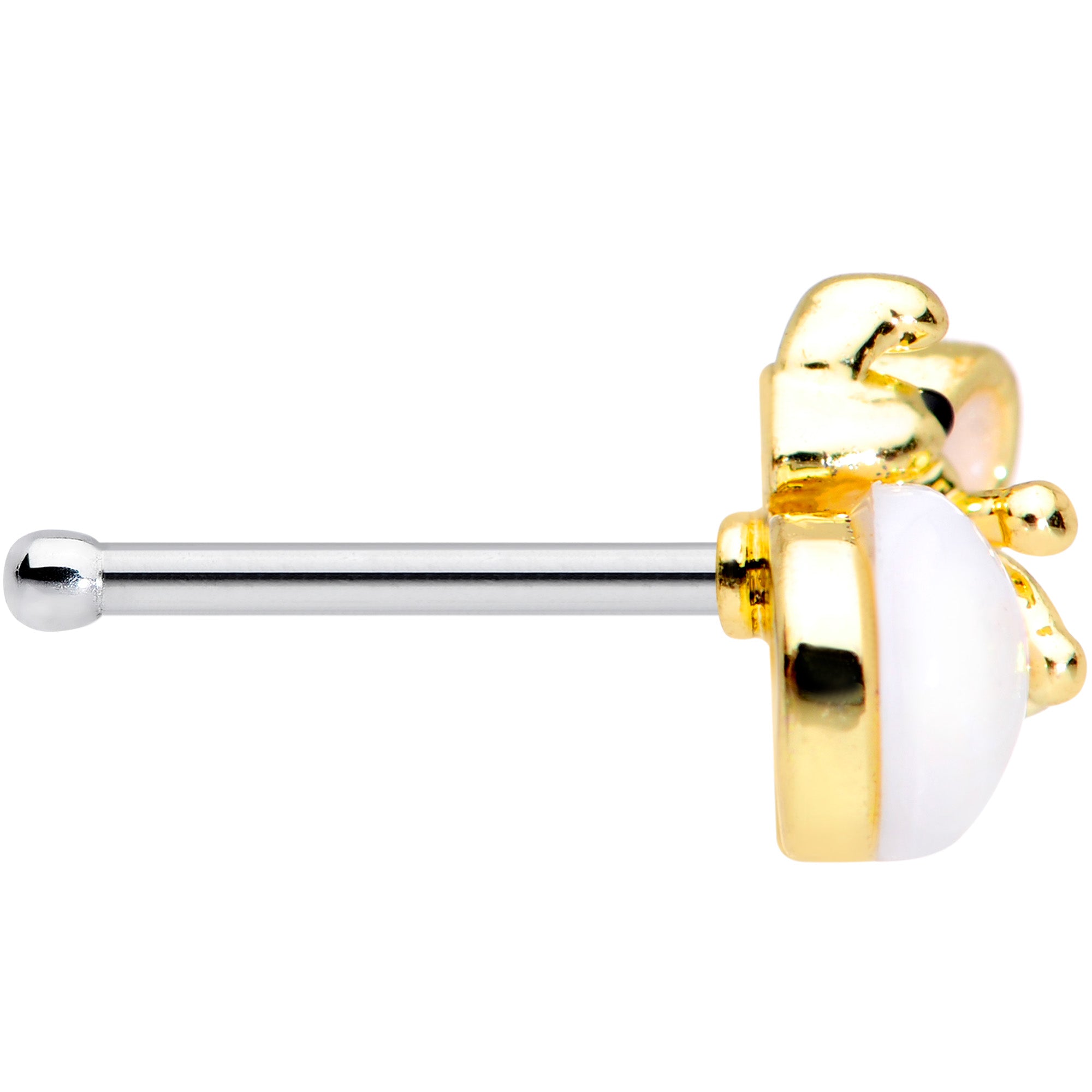 20G 1/4 White Faux Opal Gold Tone Insect Nose Bone