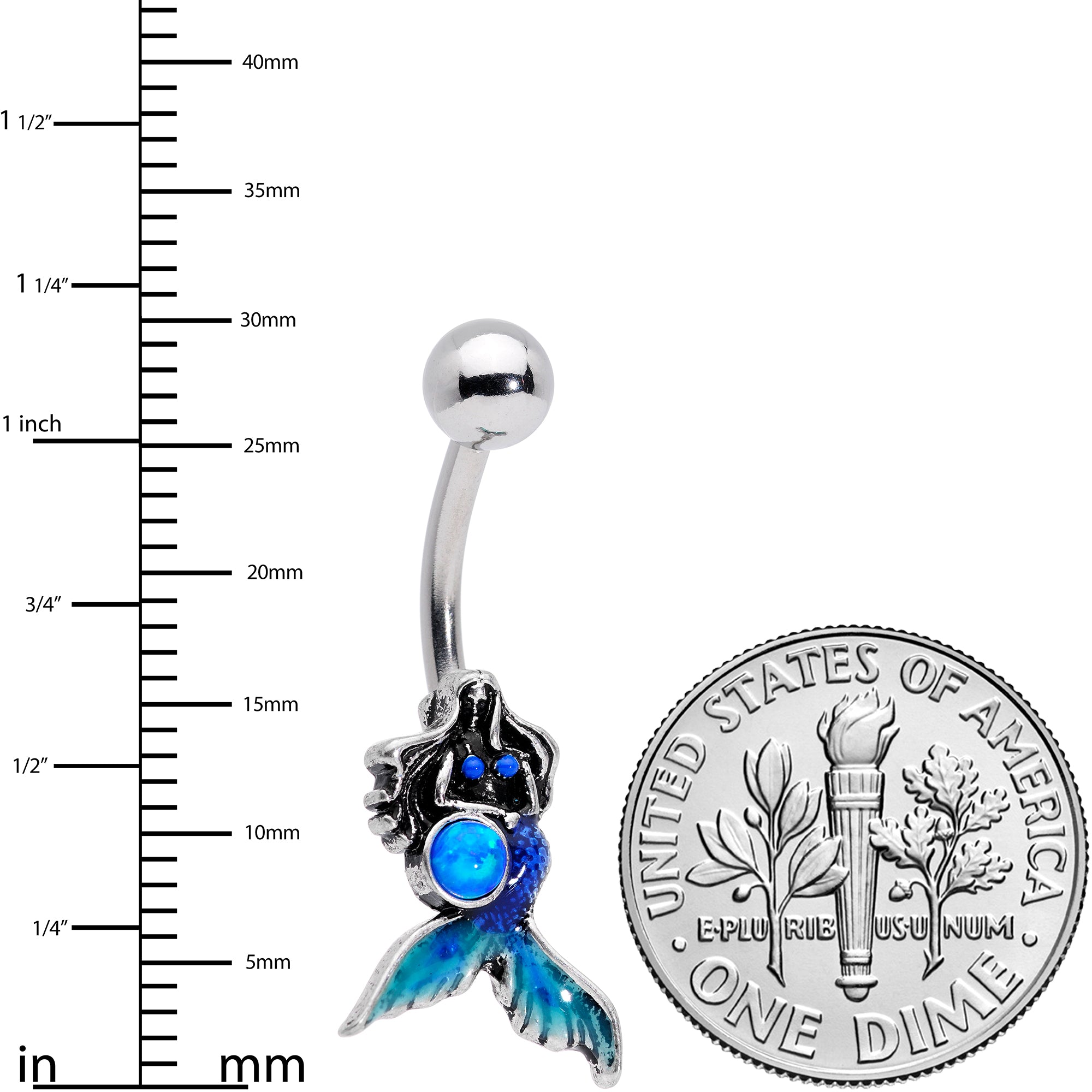 Blue Synthetic Opal Blue Tail Mermaid Belly Ring