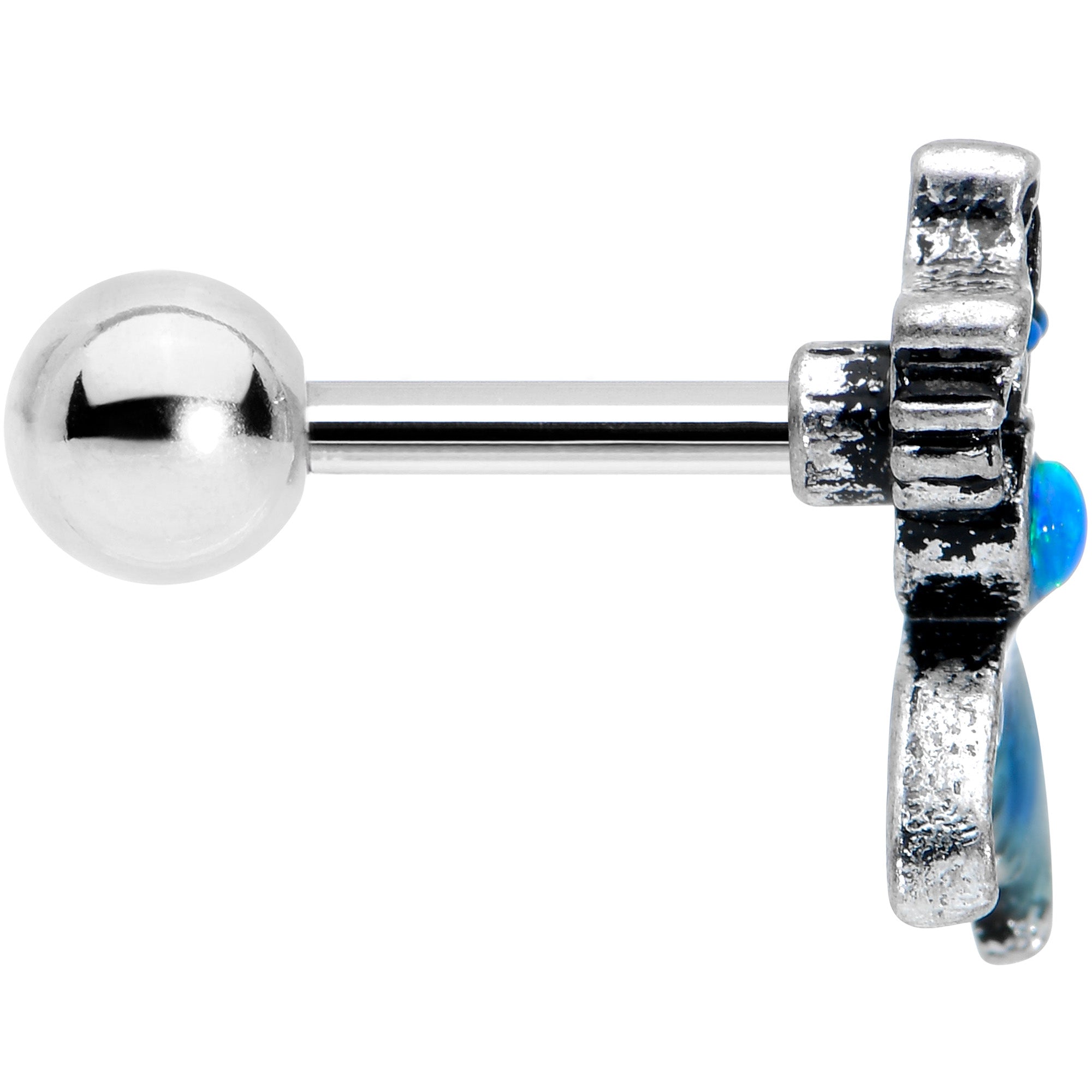 16G 1/4 Blue Synthetic Opal Blue Tail Mermaid Cartilage Tragus