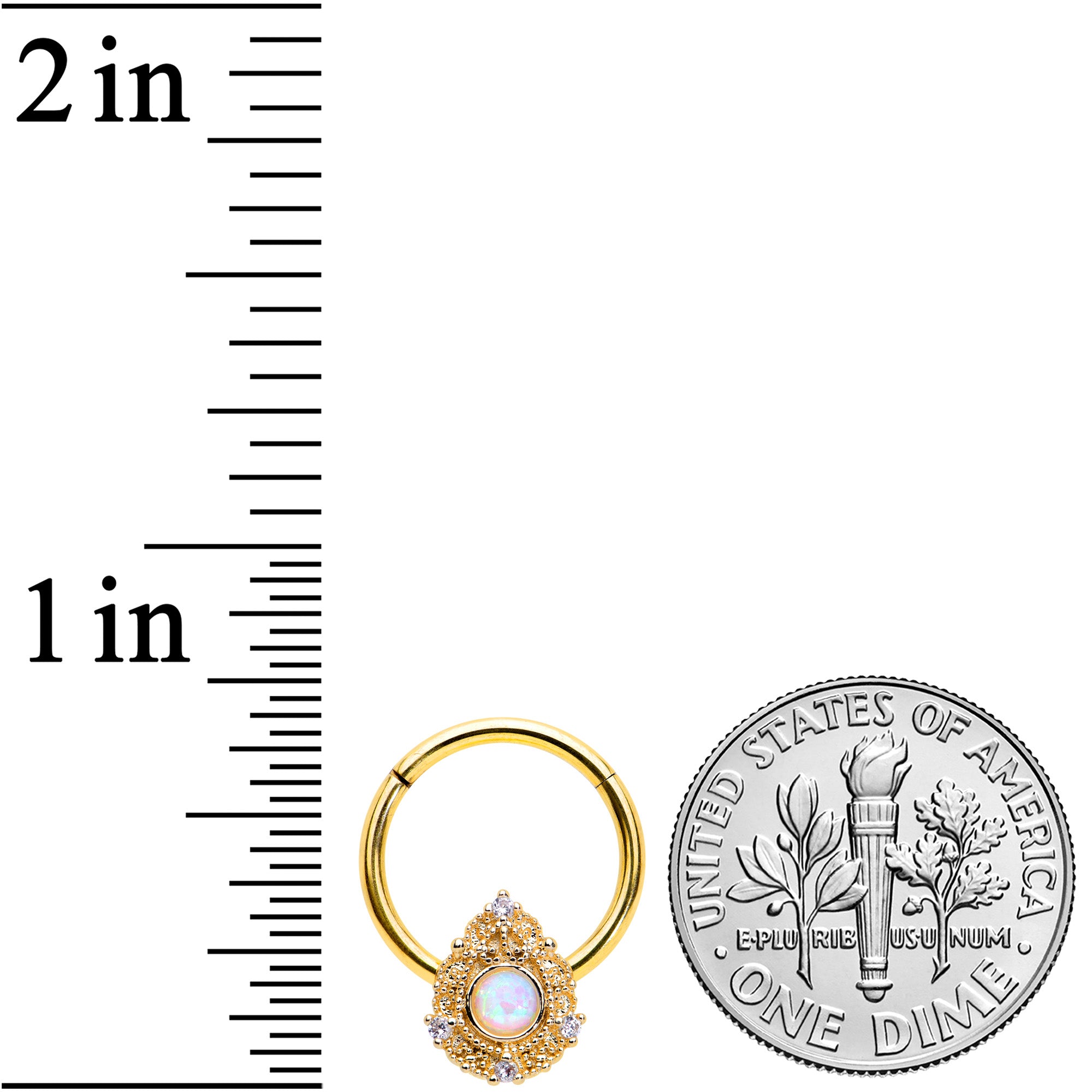 16G 3/8 White Synthetic Opal Gold Tone Elegant Hinged Segment Ring