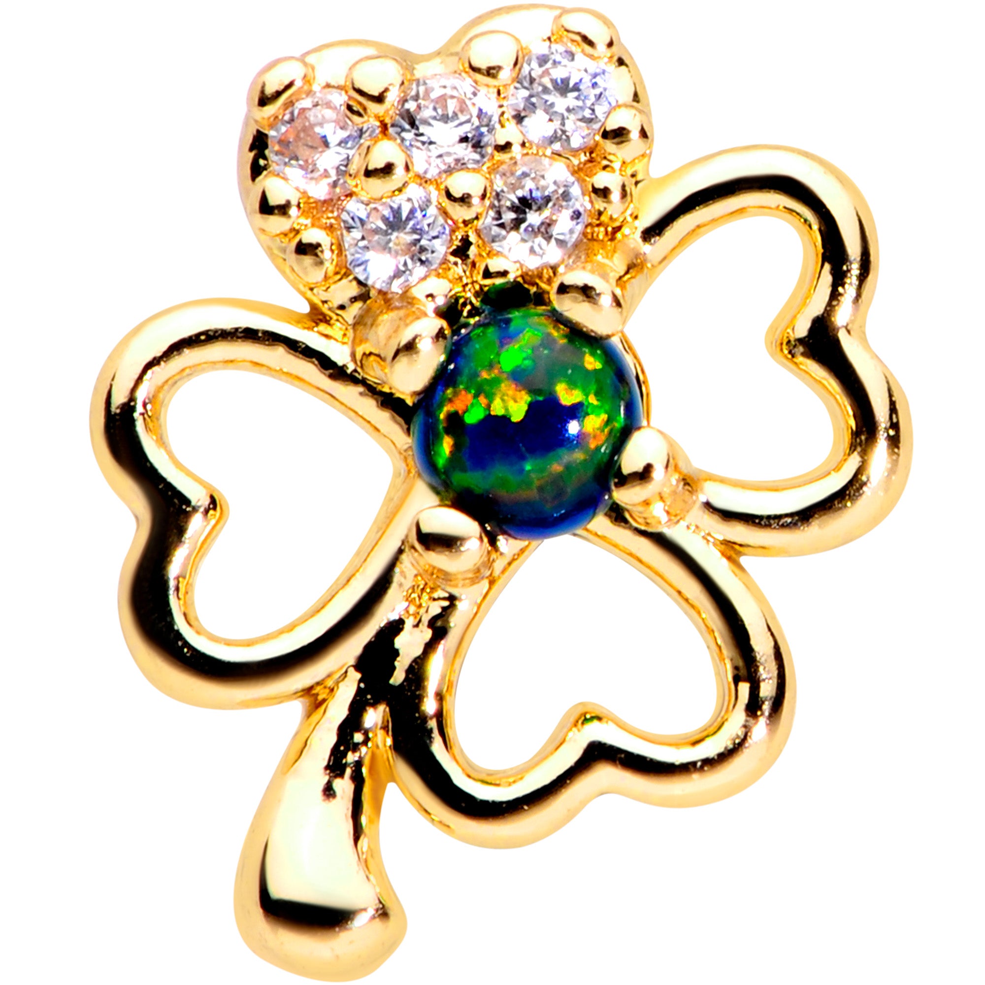 16G 5/16 Green Synthetic Opal Gold Tone Shamrock Labret Tragus
