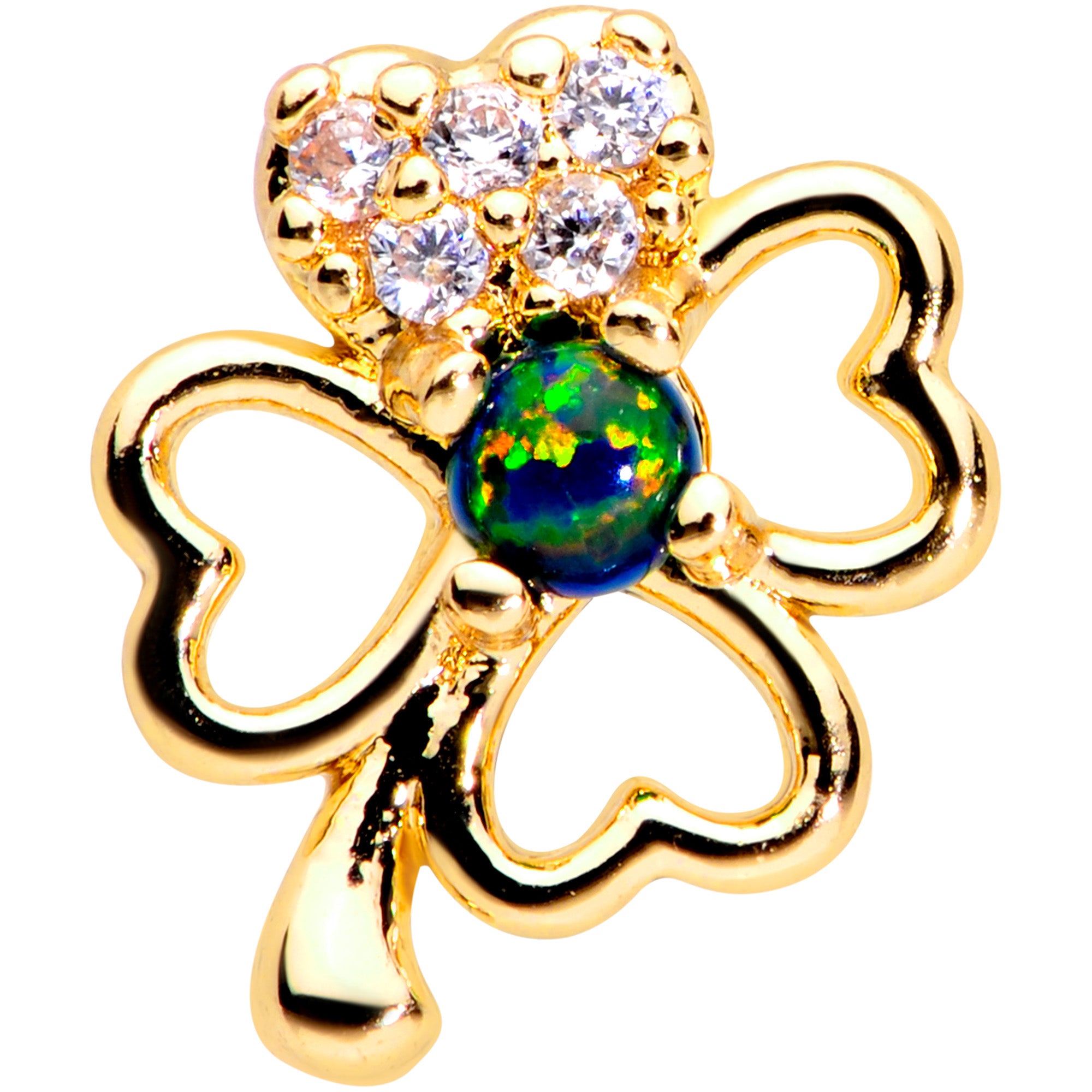 20G 1/4 Green Synthetic Opal Gold Tone Shamrock St Pats Nose Bone