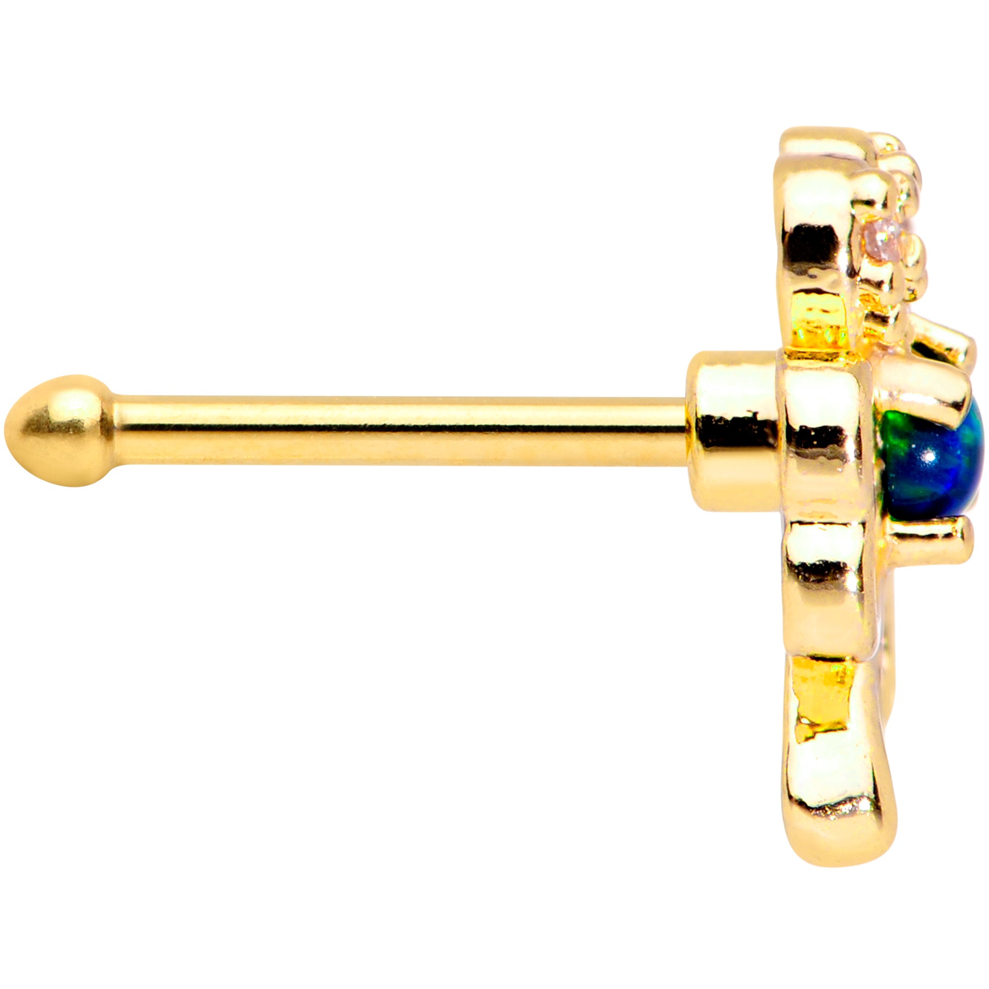 20G 1/4 Green Synthetic Opal Gold Tone Shamrock St Pats Nose Bone