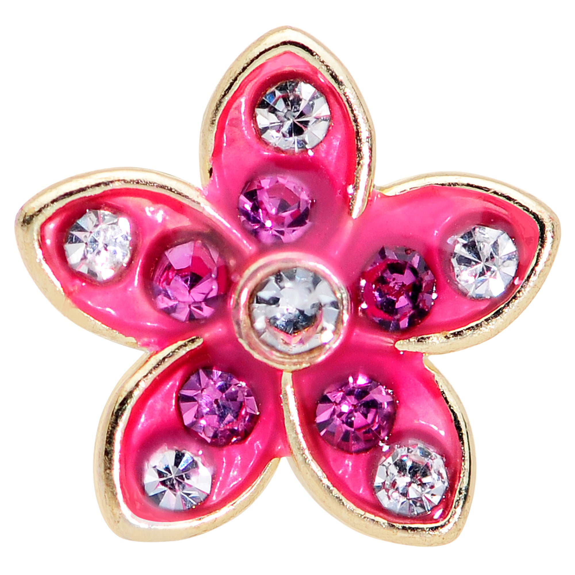 20G 1/4 Clear Purple Gem Flower L Shape Nose Ring