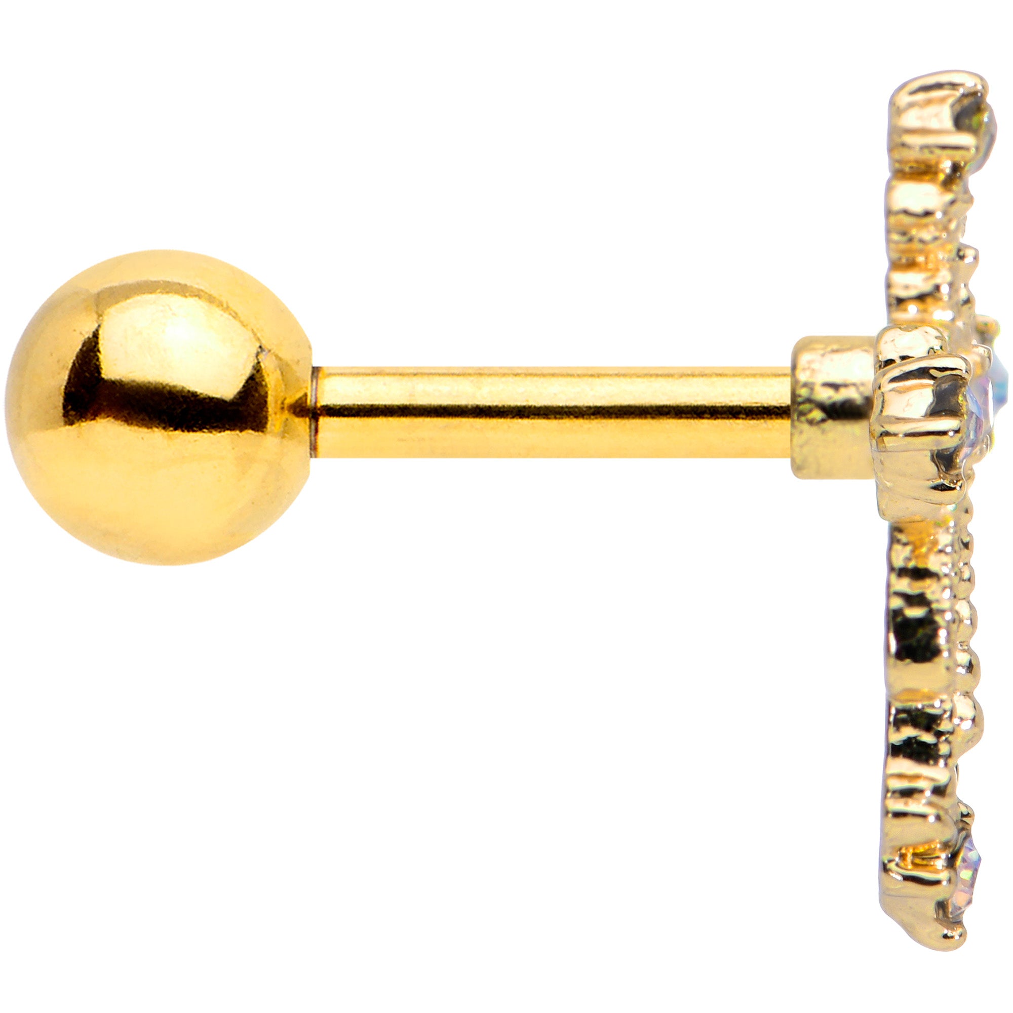 16G 1/4 Aurora CZ Gem Gold Tone Elegant Cross Cartilage Tragus