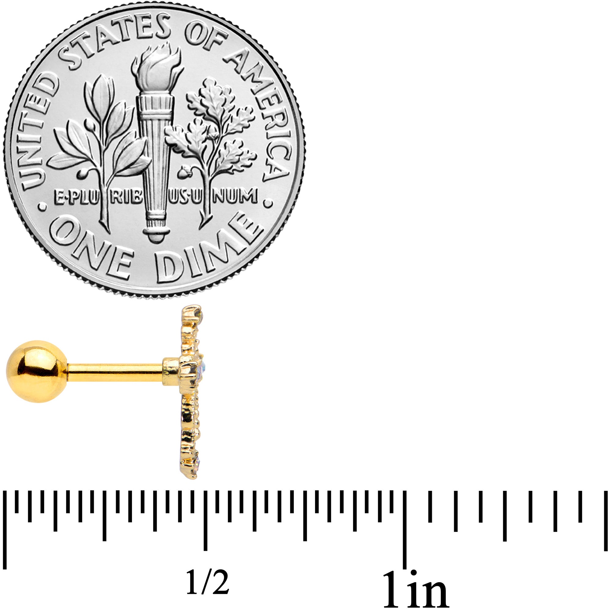 16G 1/4 Aurora CZ Gem Gold Tone Elegant Cross Cartilage Tragus