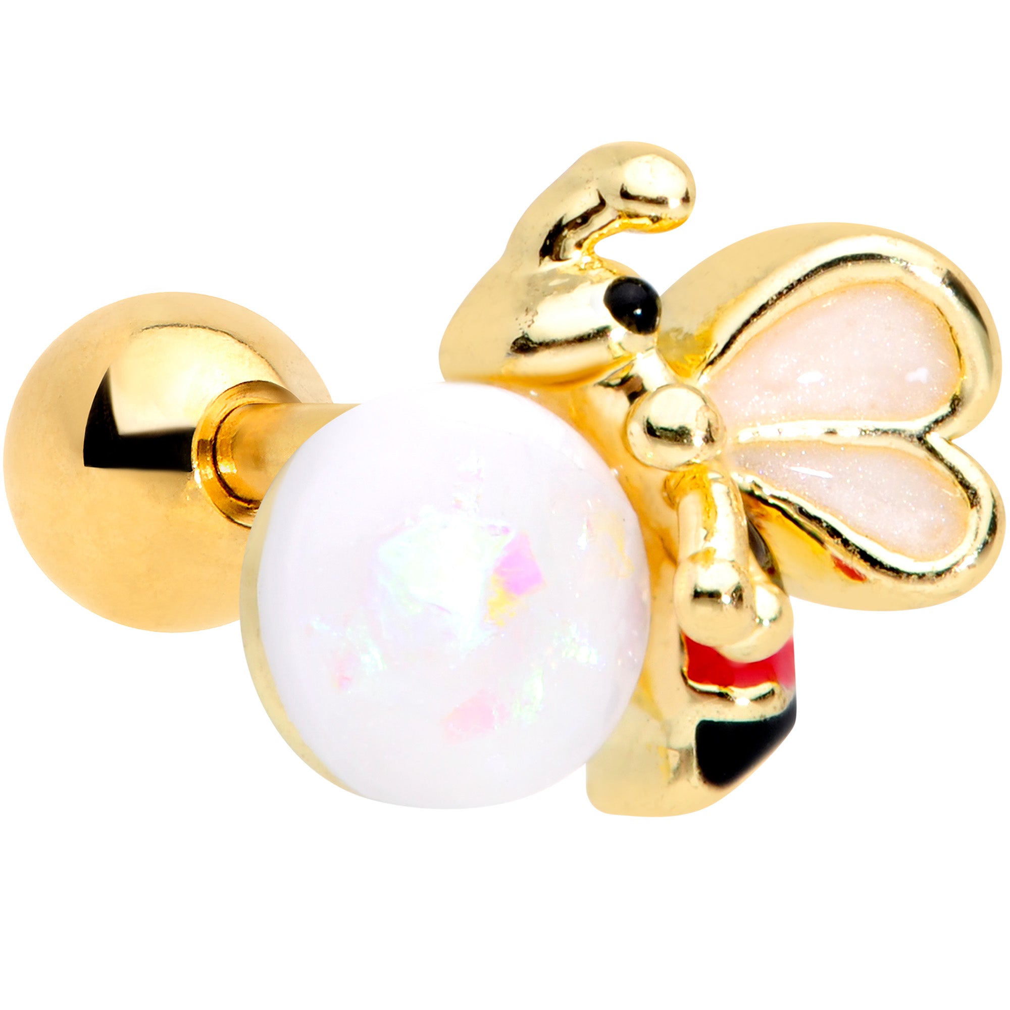 16G 1/4 White Faux Opal Gold Tone Insect Cartilage Tragus Earring