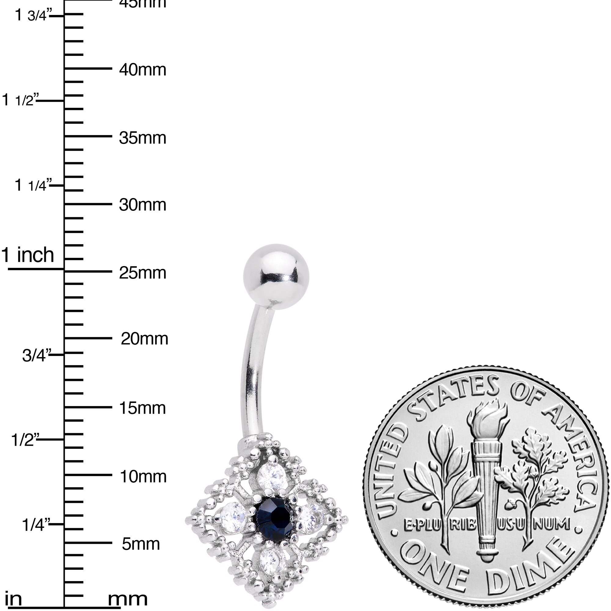 Clear Blue Gem Textured Rhombus Cross Belly Ring