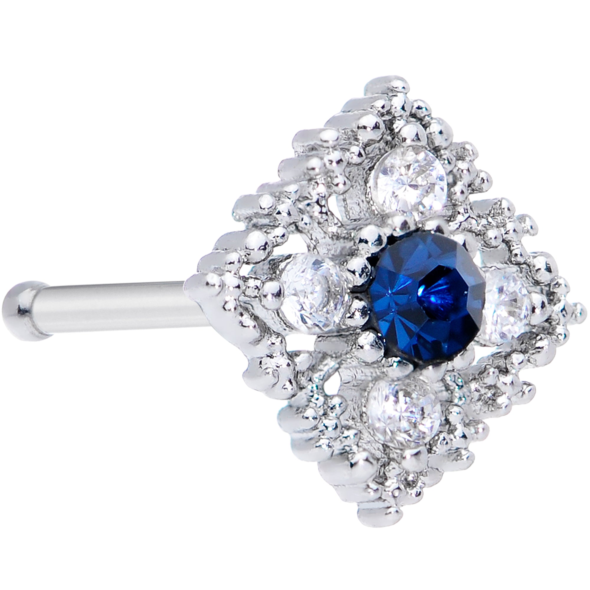 20G 1/4 Clear Blue Gem Textured Rhombus Cross Nose Bone