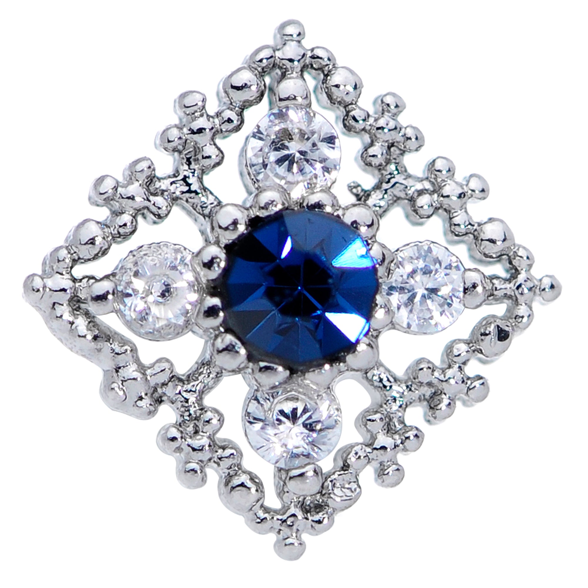 20G 1/4 Clear Blue Gem Textured Rhombus Cross Nose Bone