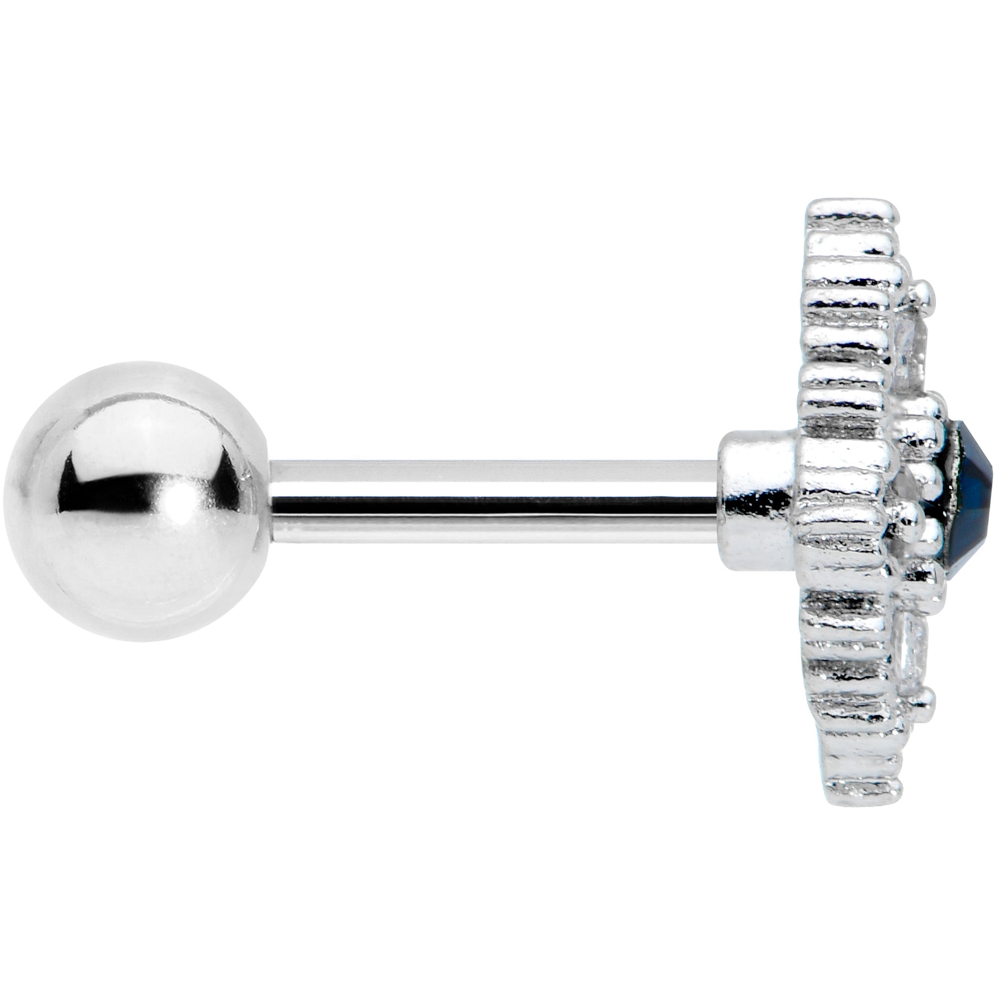 16G 1/4 Clear Blue Gem Textured Rhombus Cross Cartilage Tragus