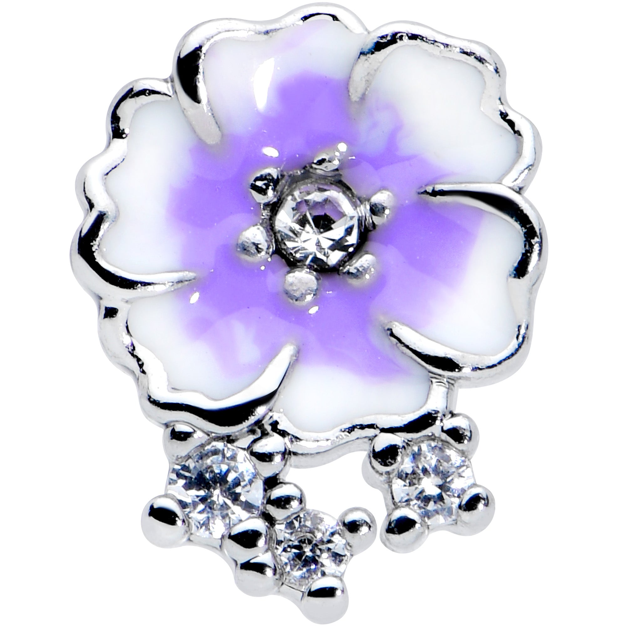 16 Gauge 5/16 Clear CZ Gem Purple White Flower Labret Monroe Tragus
