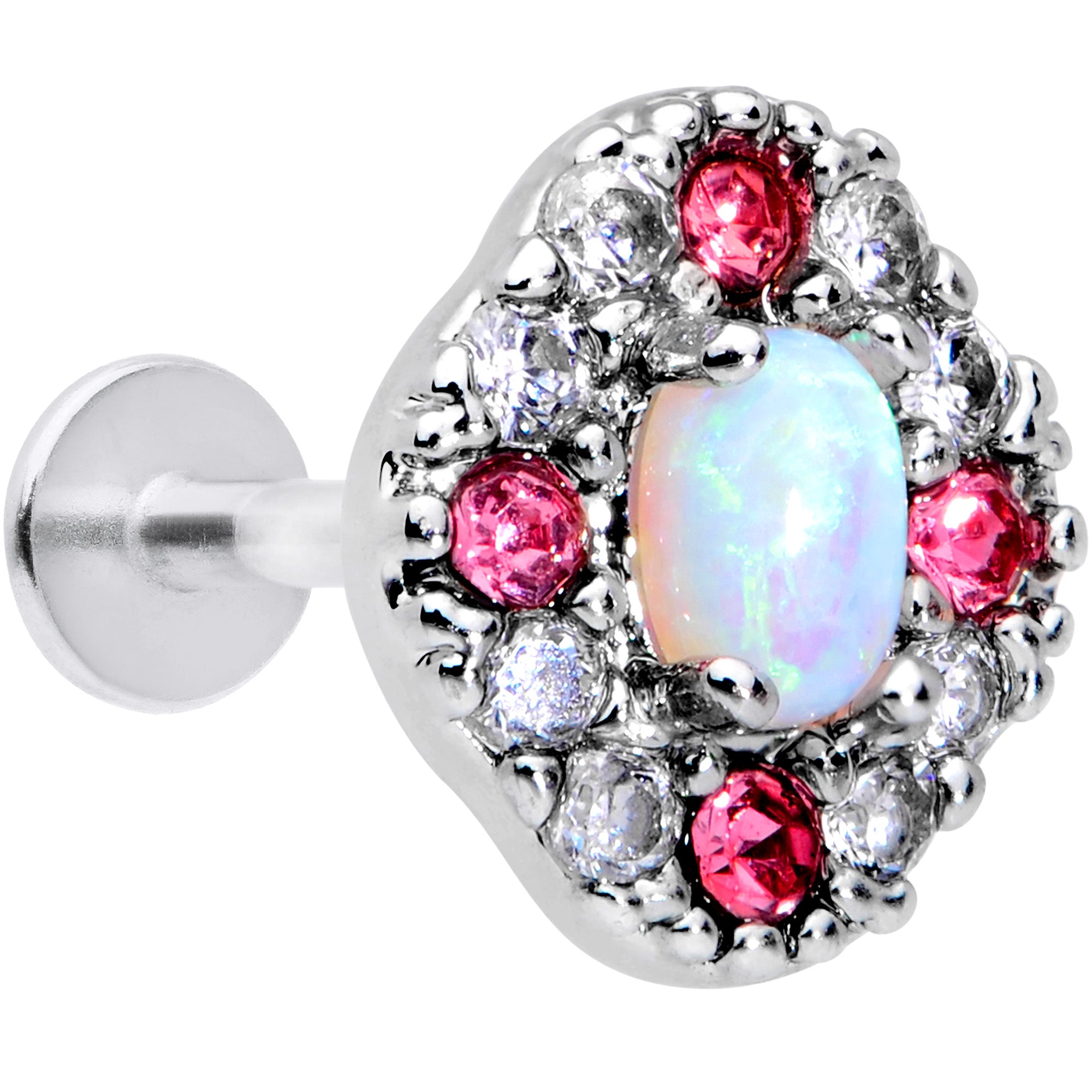 16G 5/16 White Synthetic Opal Glam Oval Labret Monroe Tragus