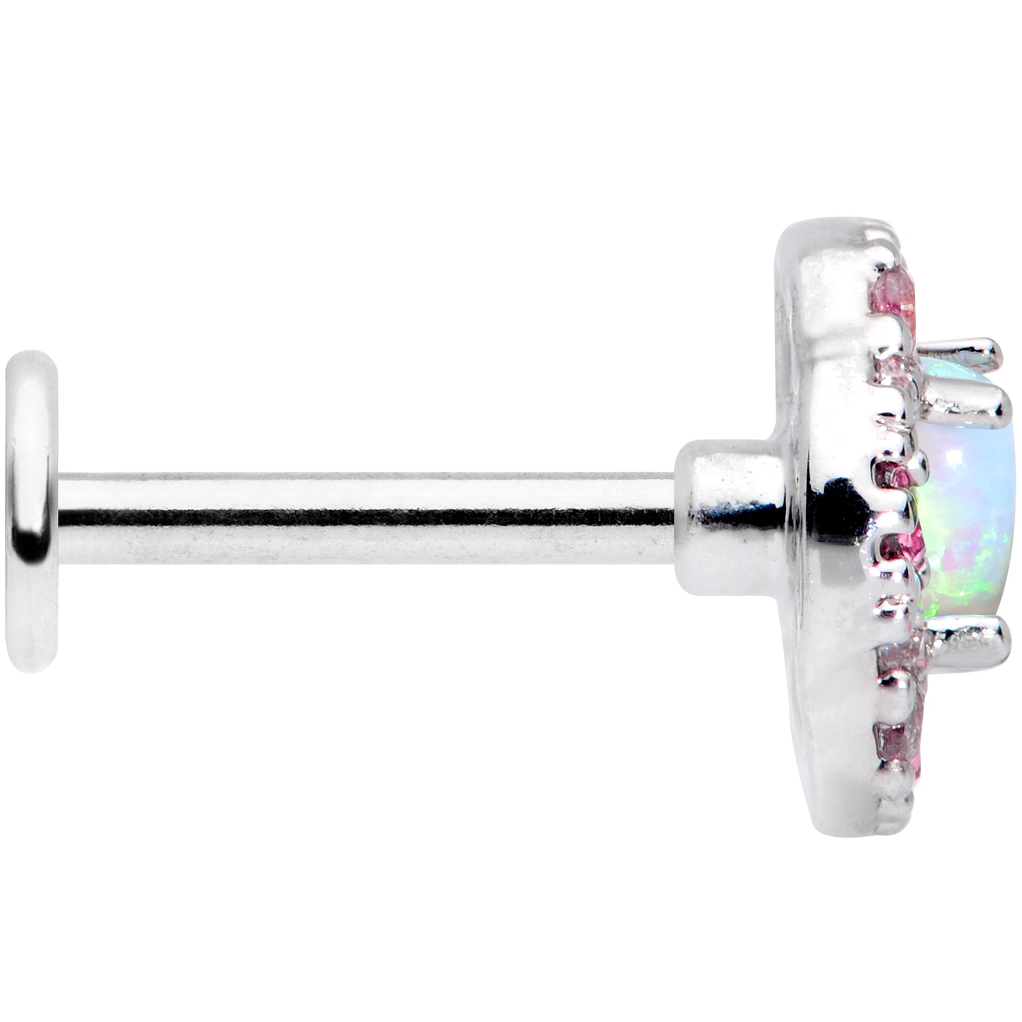 16G 5/16 White Synthetic Opal Glam Oval Labret Monroe Tragus