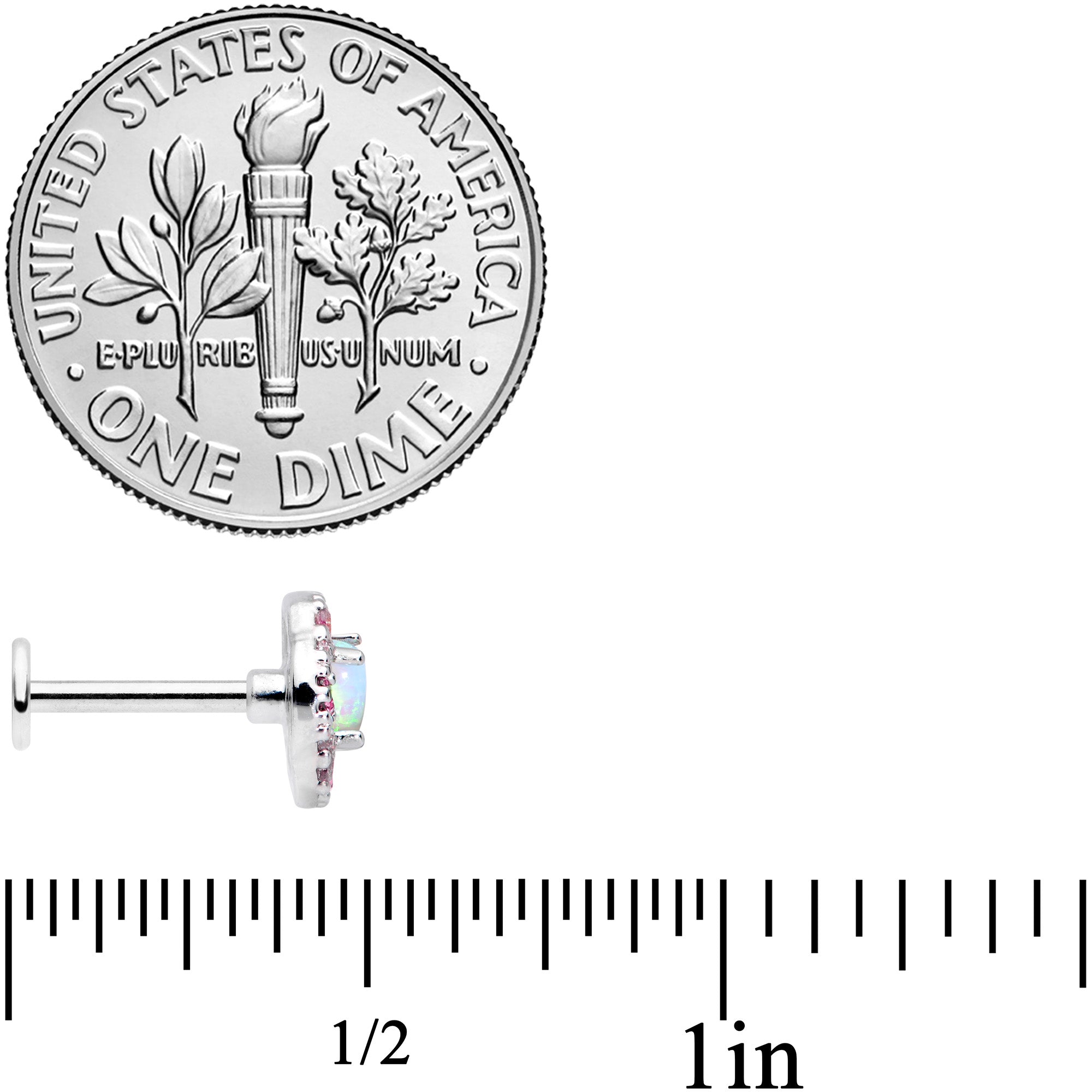 16G 5/16 White Synthetic Opal Glam Oval Labret Monroe Tragus