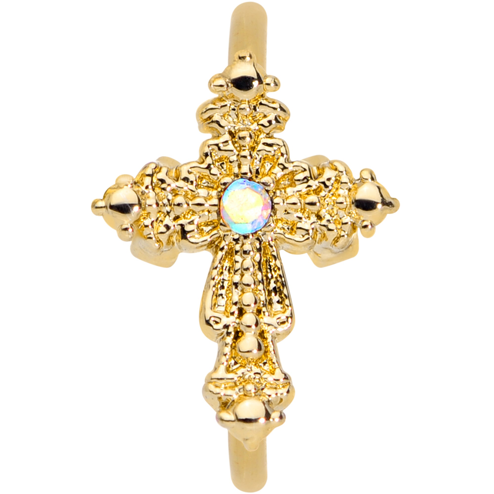 20G 5/16 Aurora CZ Gem Gold Tone Subtle Cross Nose Hoop