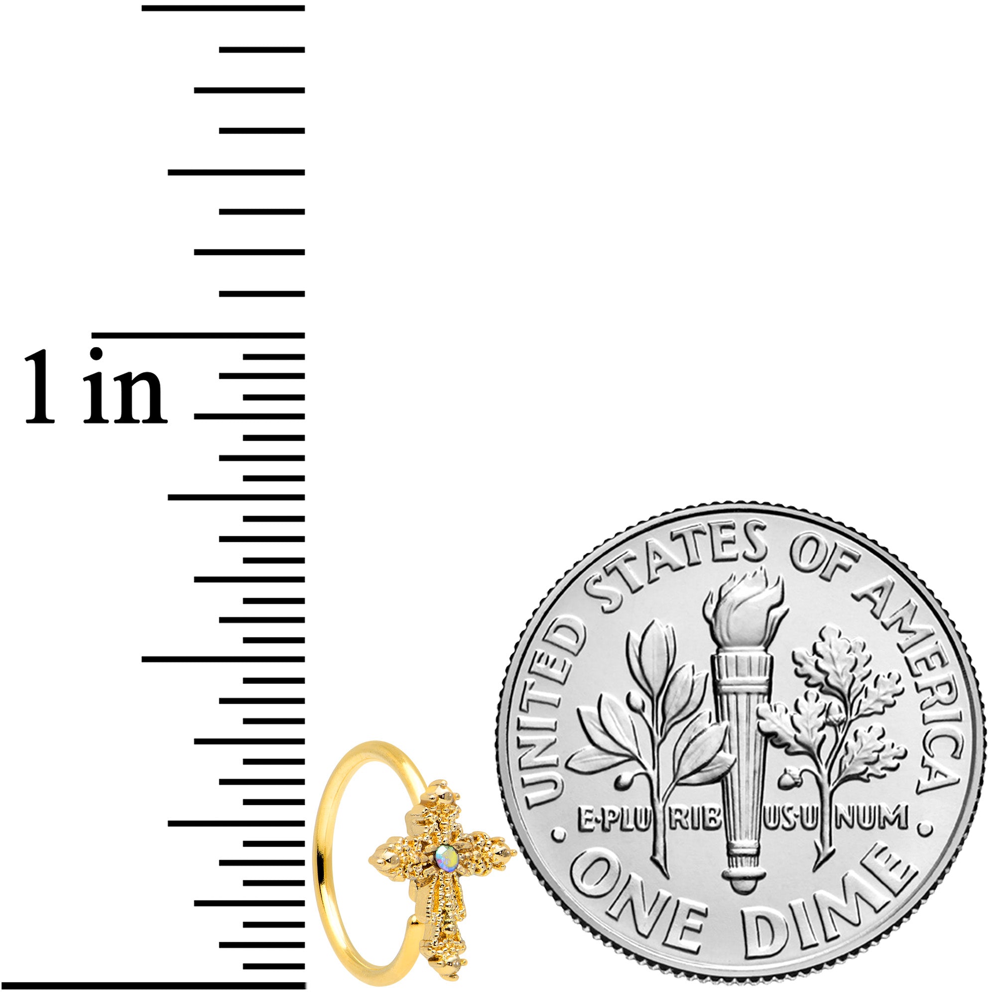 20G 5/16 Aurora CZ Gem Gold Tone Subtle Cross Nose Hoop